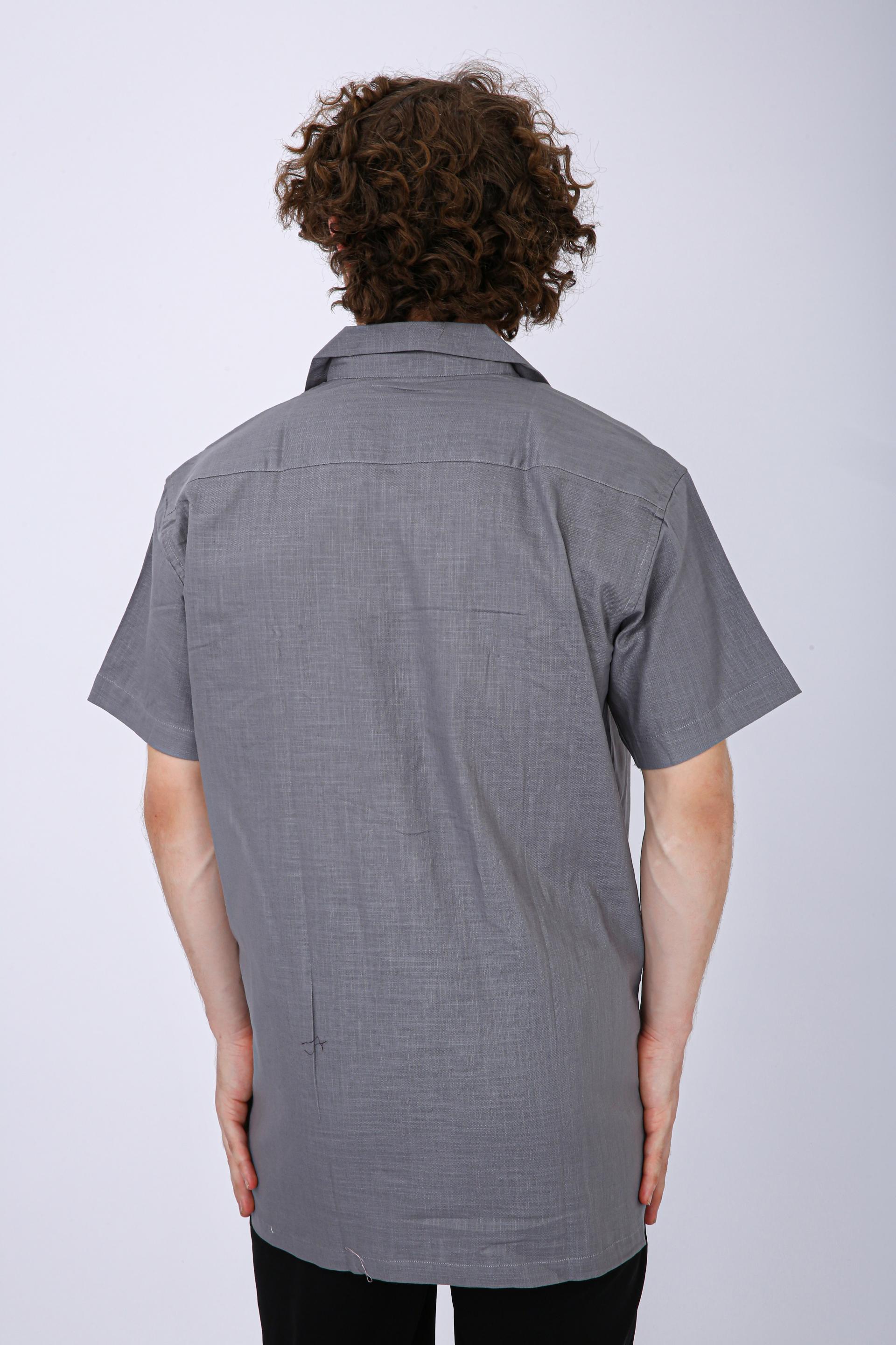 Mooniman Men's Premium Embroidered Formal Shirt -Grey - Half
