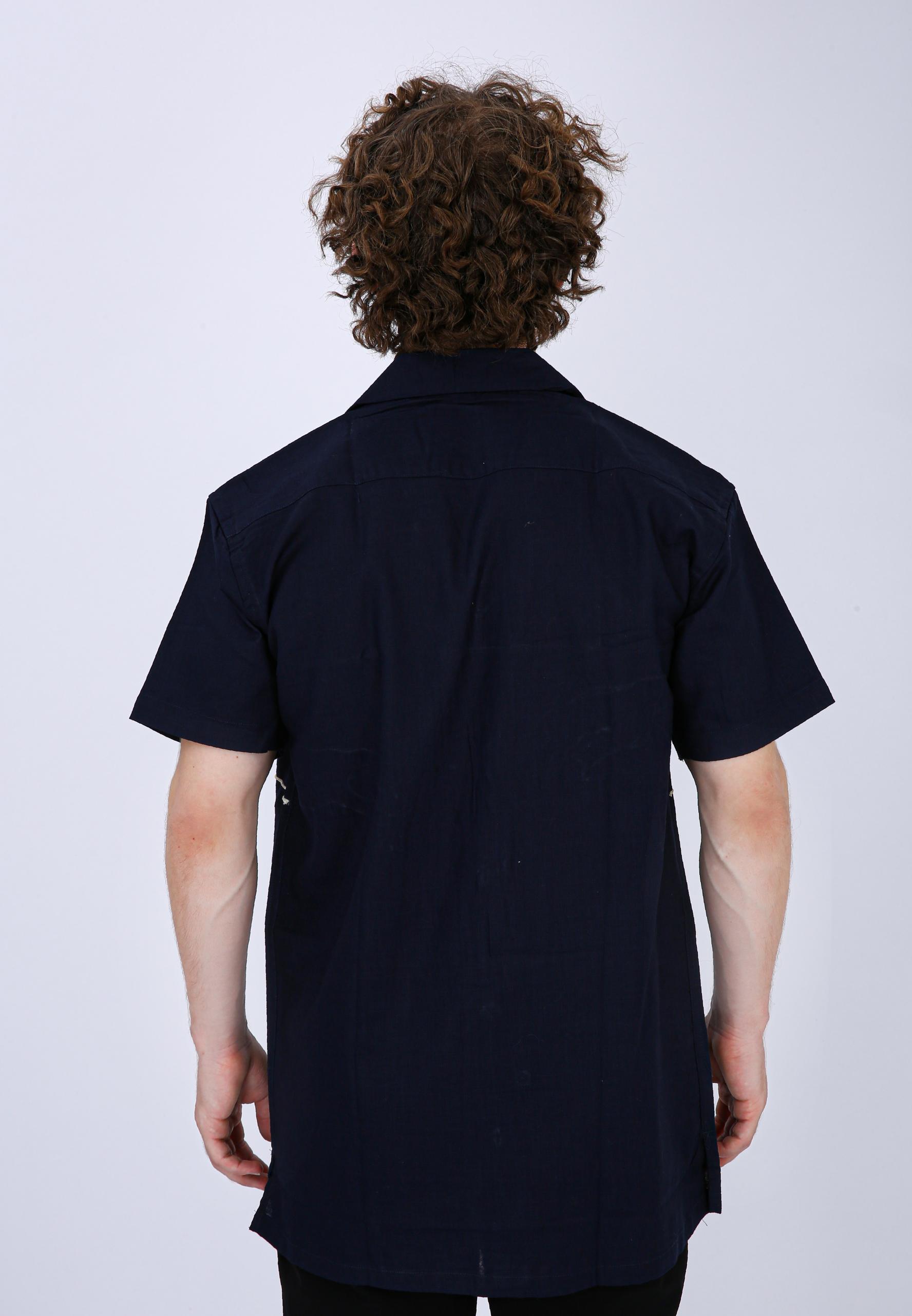 Mooniman Men's Premium Embroidered Formal Shirt - Navy Blue