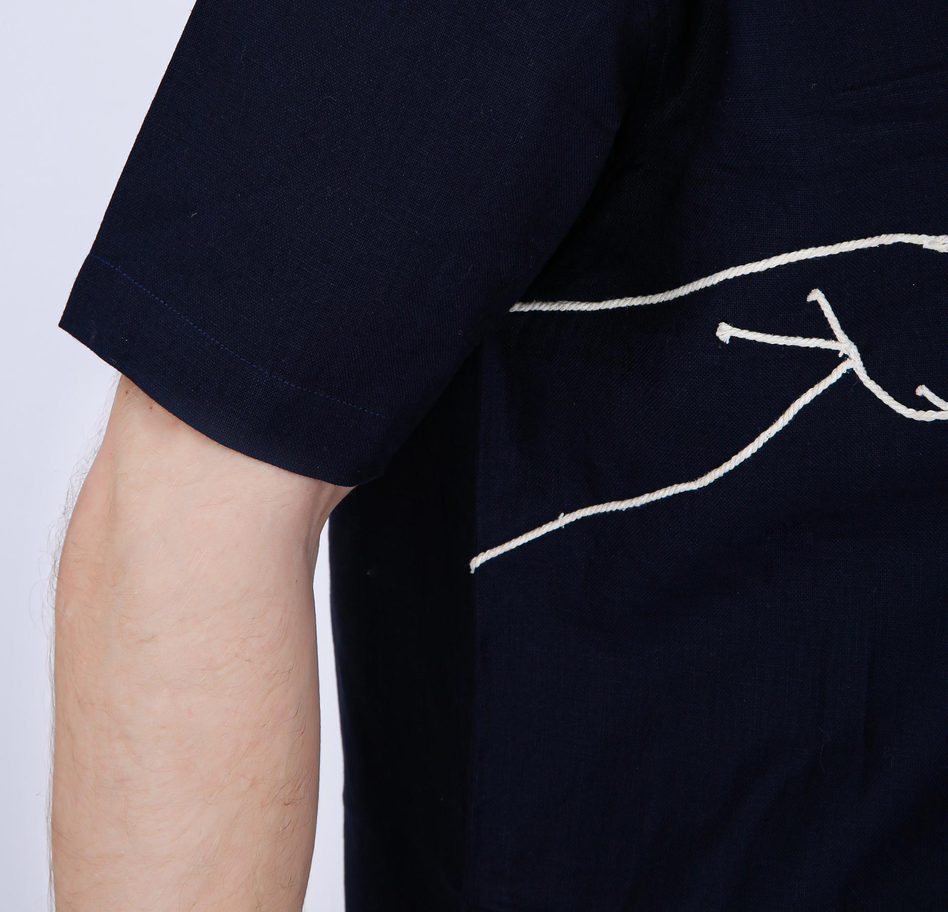 Mooniman Men's Premium Embroidered Formal Shirt - Navy Blue