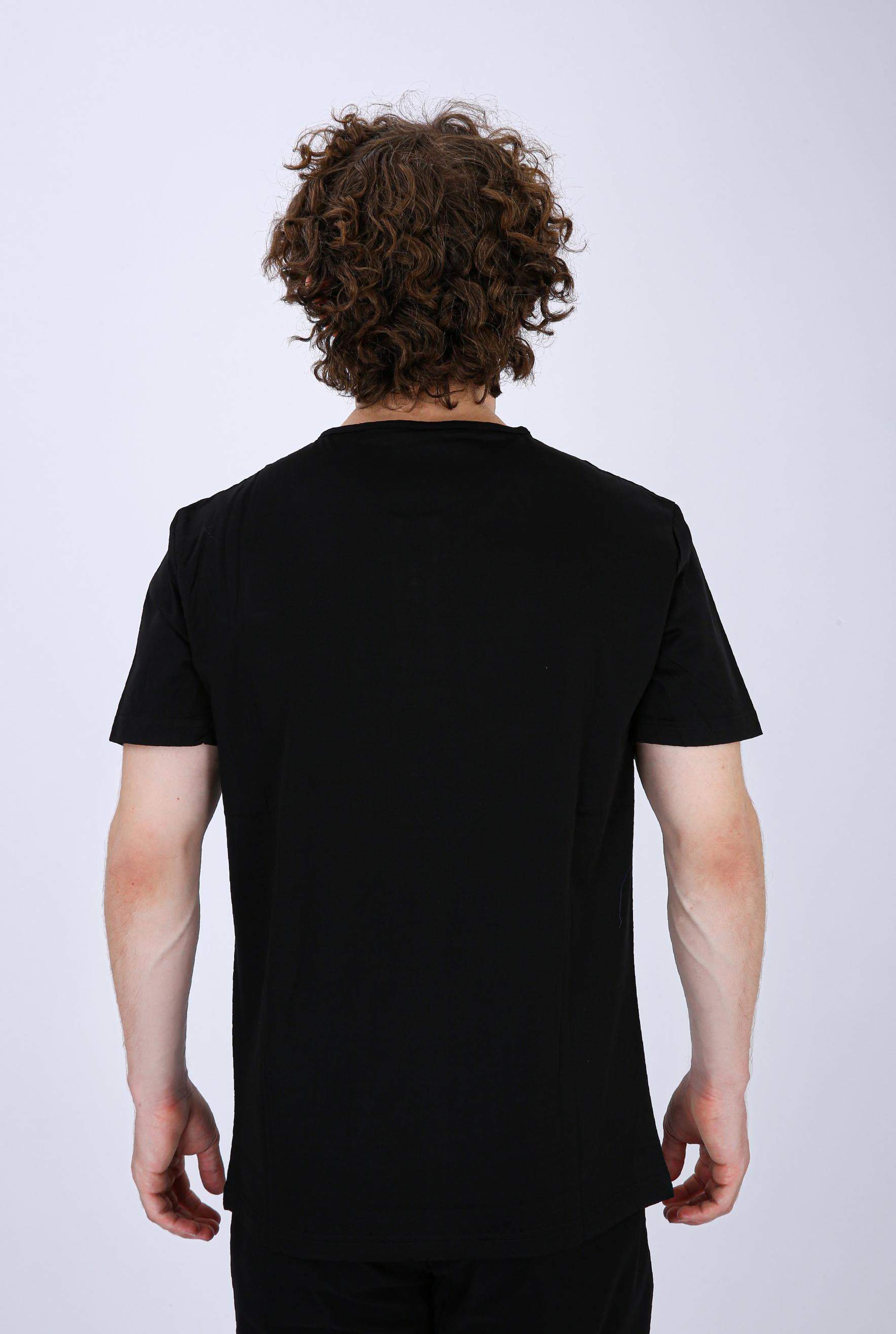 Printed Henley Neck T-Shirt - Black Fish Print