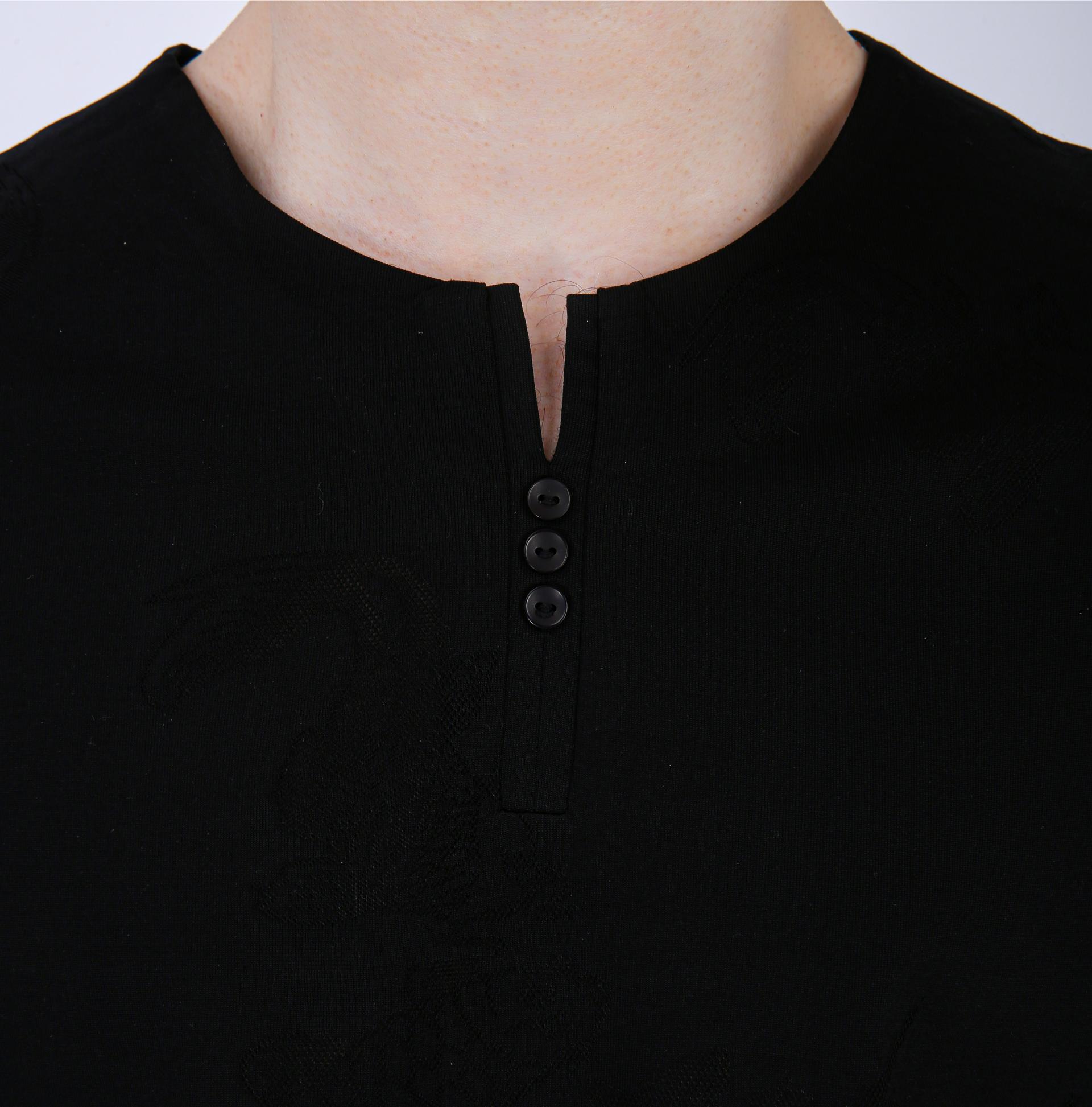 Printed Henley Neck T-Shirt - Black Fish Print