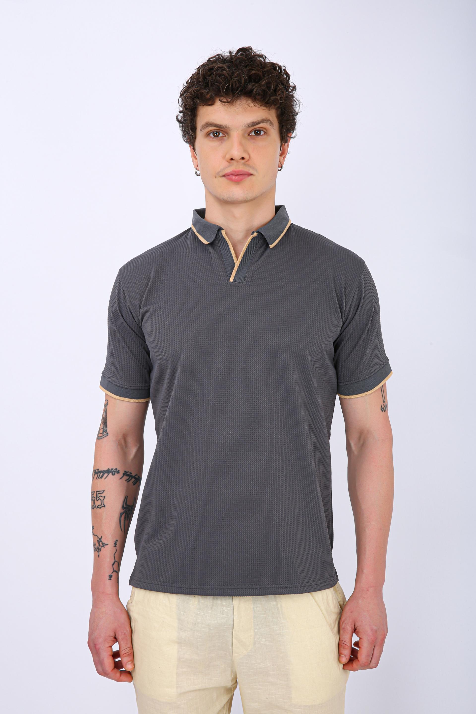 Men's Premium Tipped Polo T-Shirt - Gray
