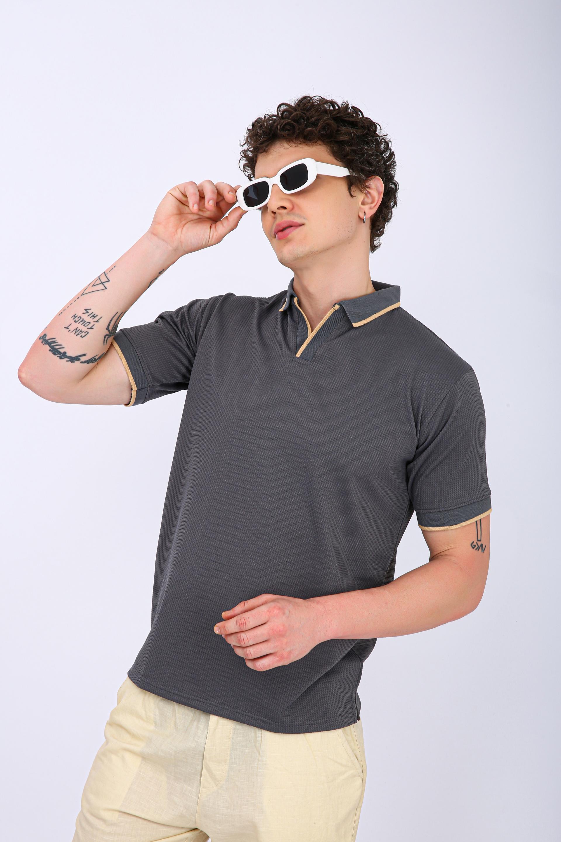 Men's Premium Tipped Polo T-Shirt - Gray