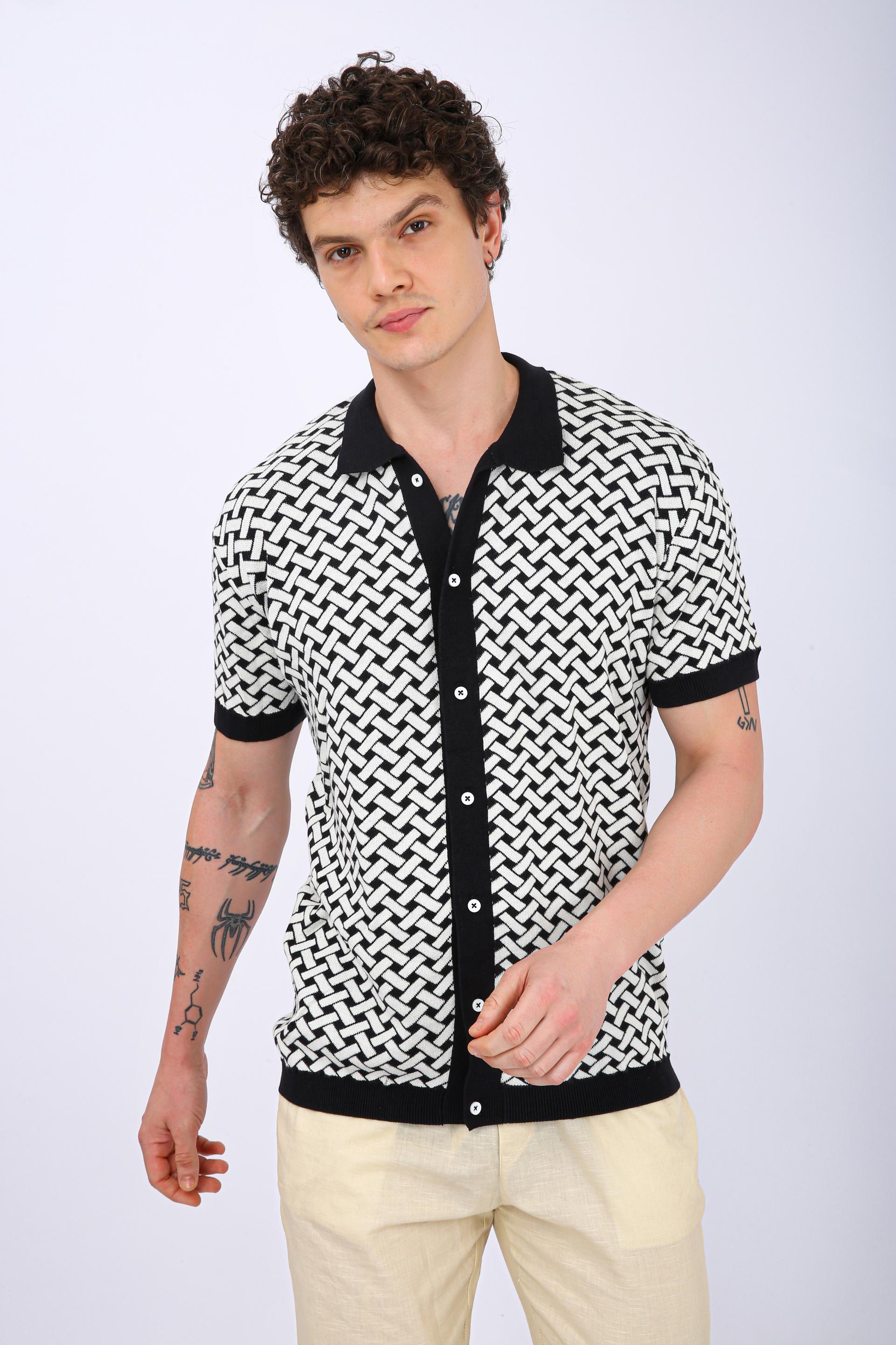 Men's Premium Knitted Jacquard Polo Shirt - Black