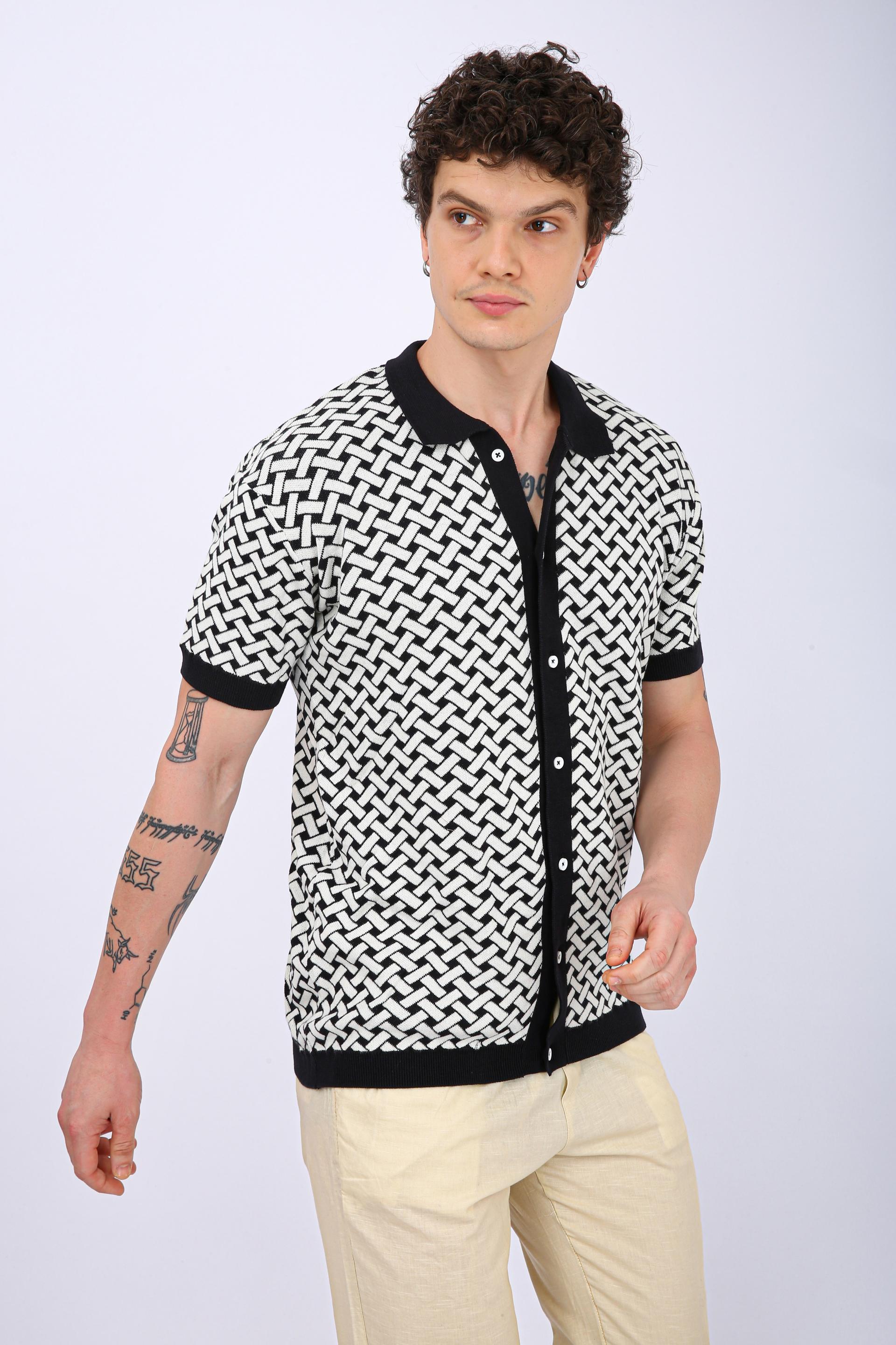 Men's Premium Knitted Jacquard Polo Shirt - Black