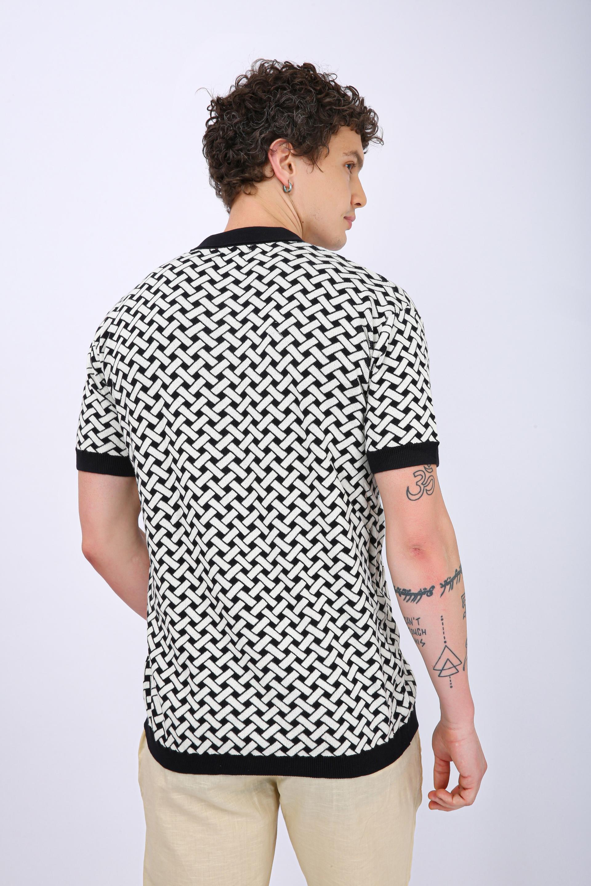 Men's Premium Knitted Jacquard Polo Shirt - Black