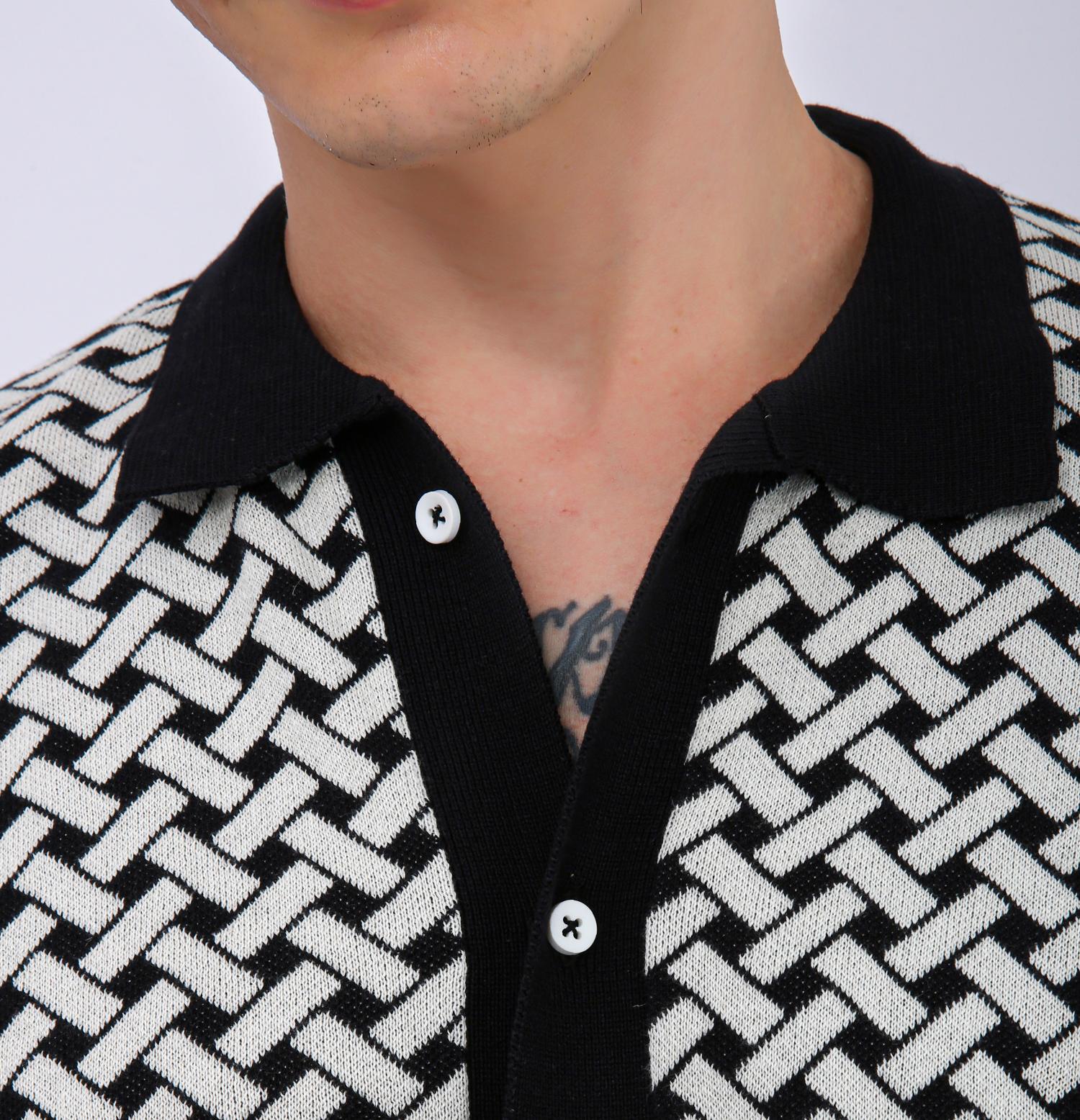 Men's Premium Knitted Jacquard Polo Shirt - Black