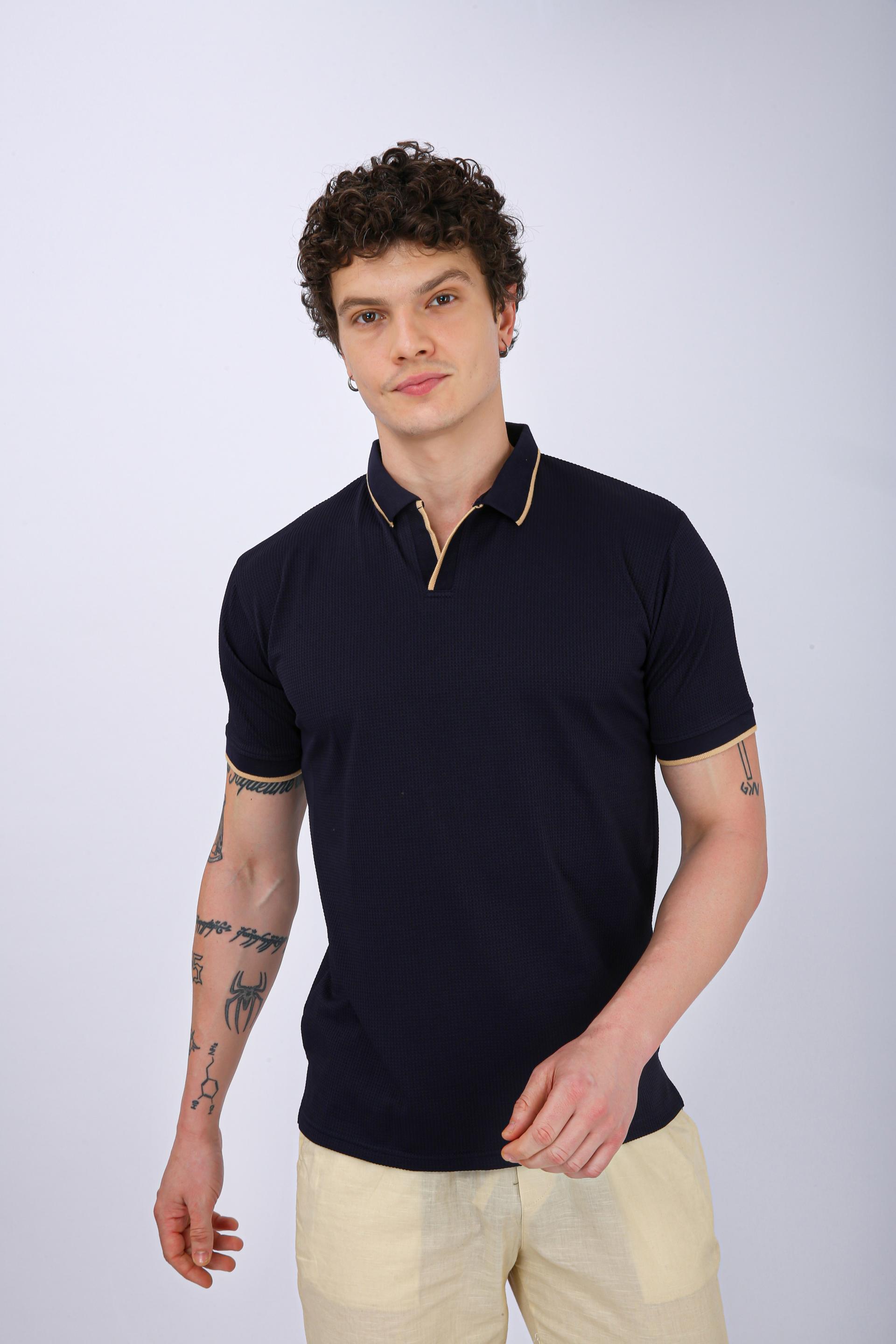 Men's Premium Tipped Polo T-Shirt - Navy Blue