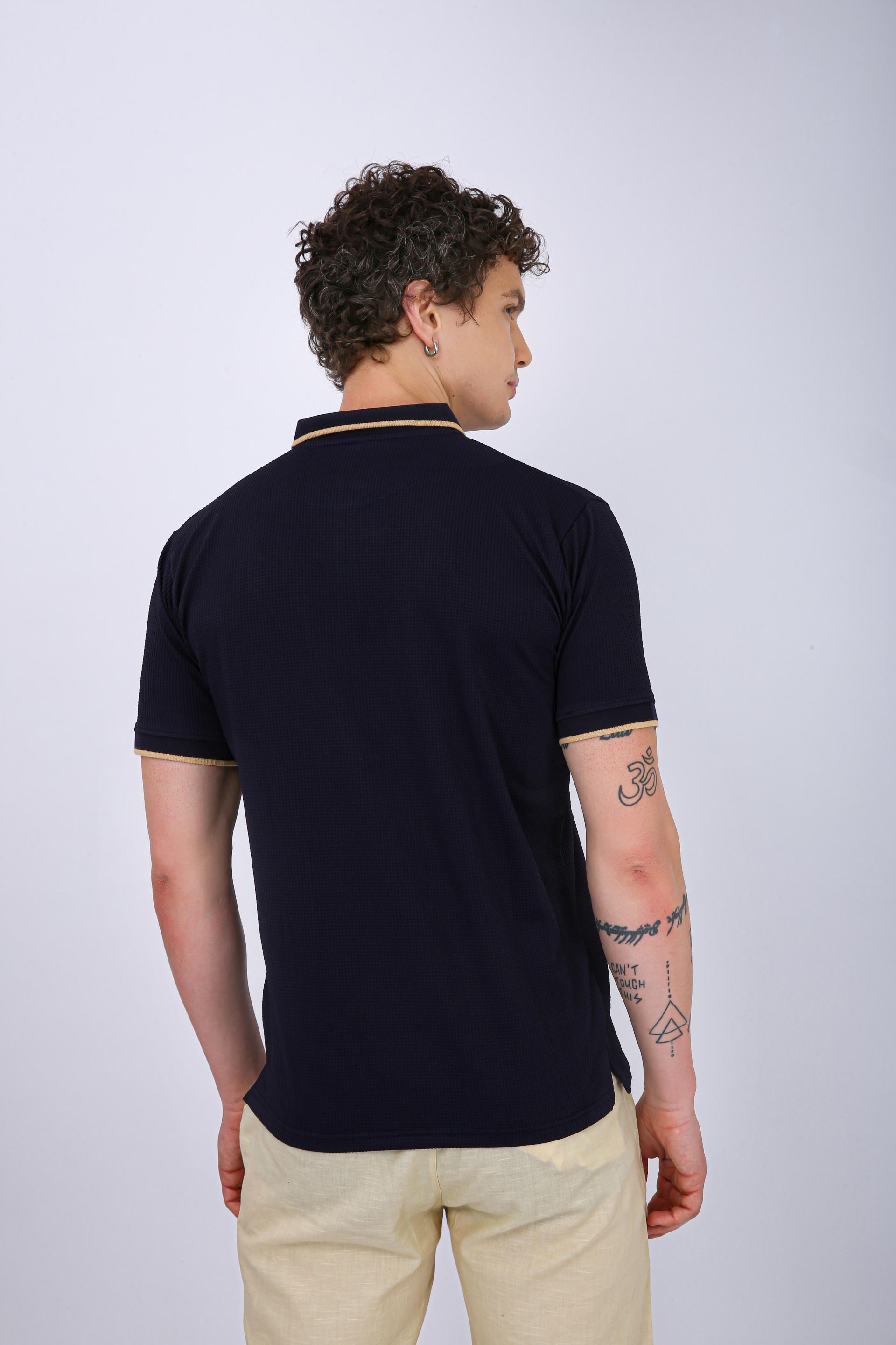 Men's Premium Tipped Polo T-Shirt - Navy Blue