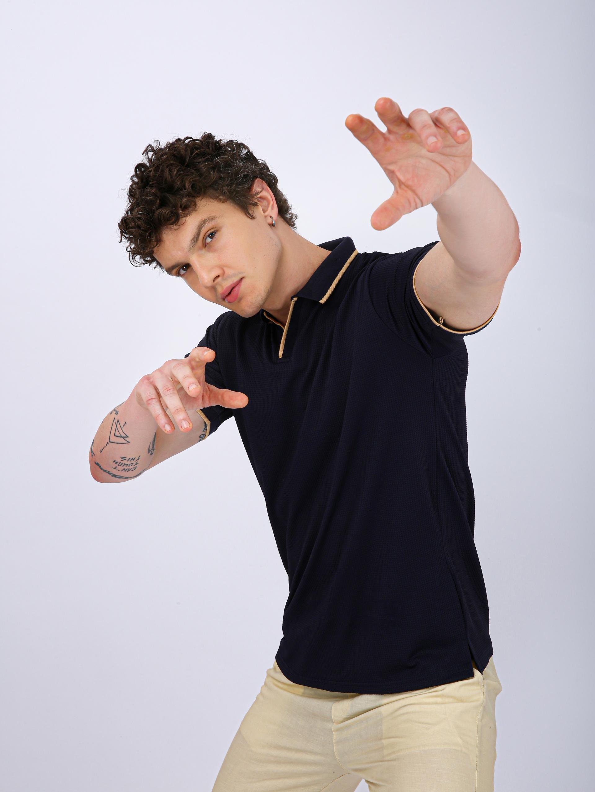 Men's Premium Tipped Polo T-Shirt - Navy Blue