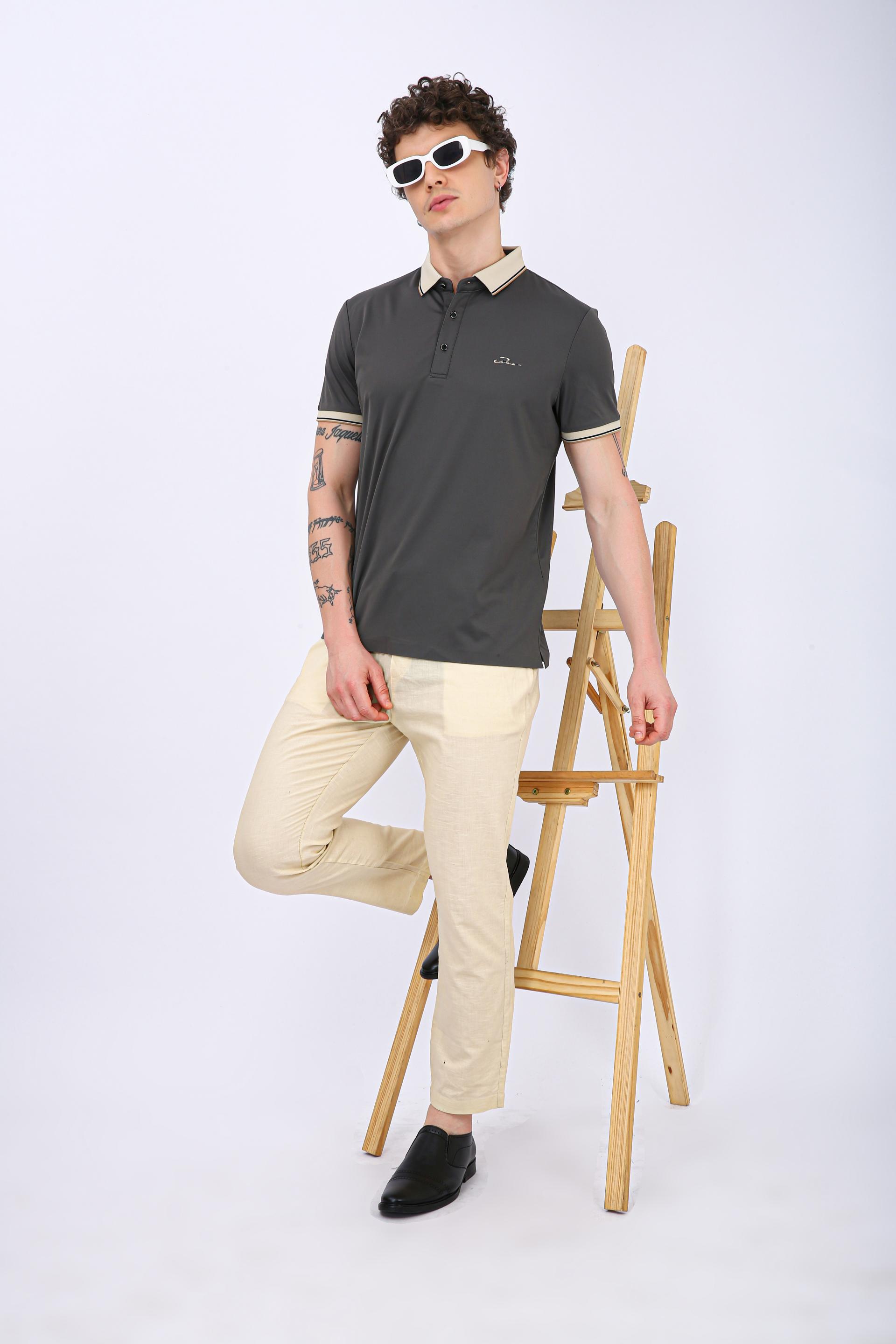 Men's Premium Contrast Tipped Polo T-Shirt - Grey