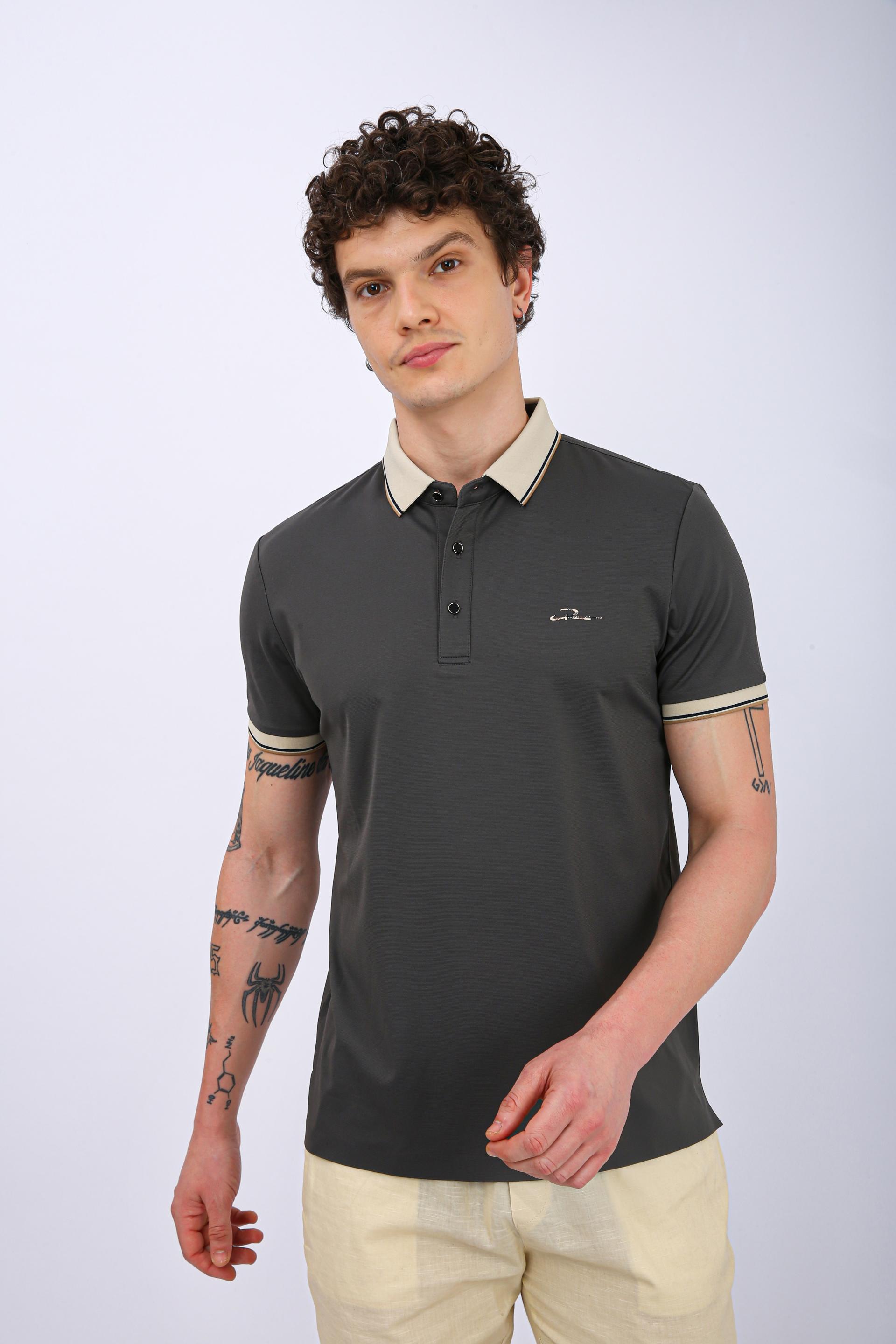 Men's Premium Contrast Tipped Polo T-Shirt - Grey
