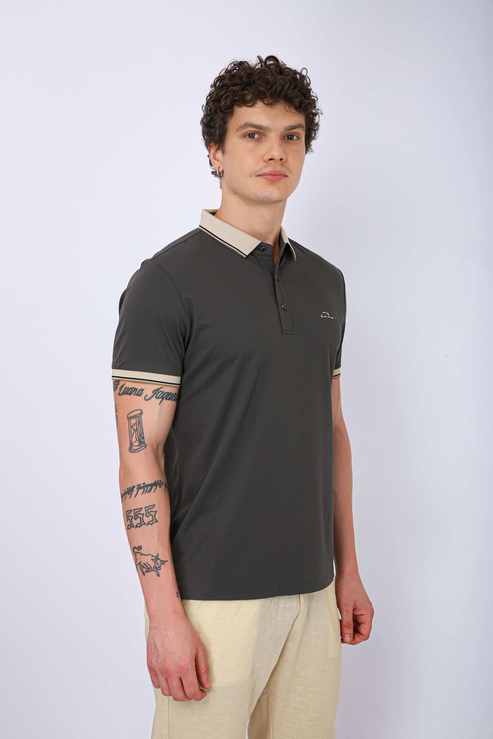 Men's Premium Contrast Tipped Polo T-Shirt - Grey