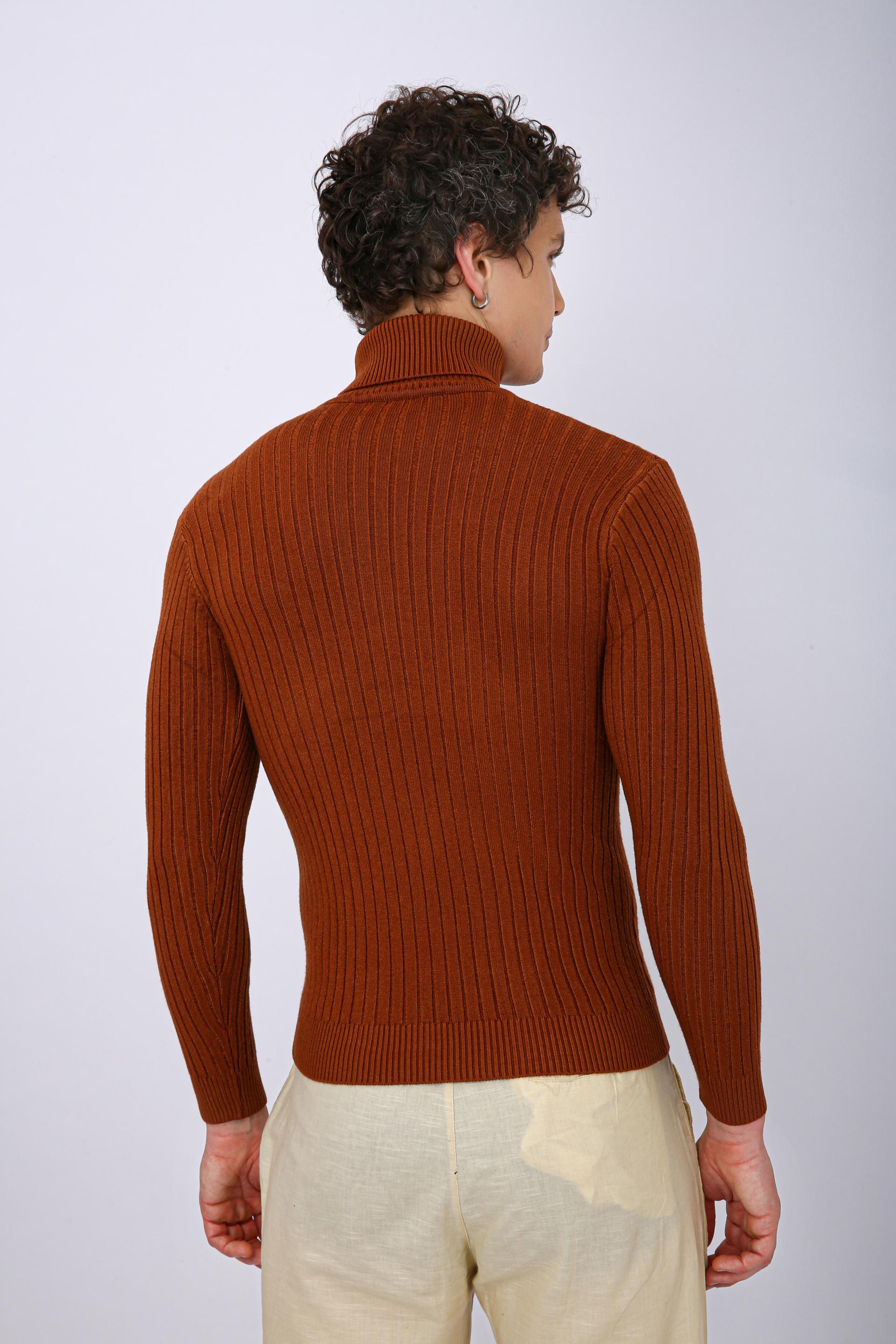 Men's Premium Diamond Knit Turtleneck Sweater - Orange Wave Line