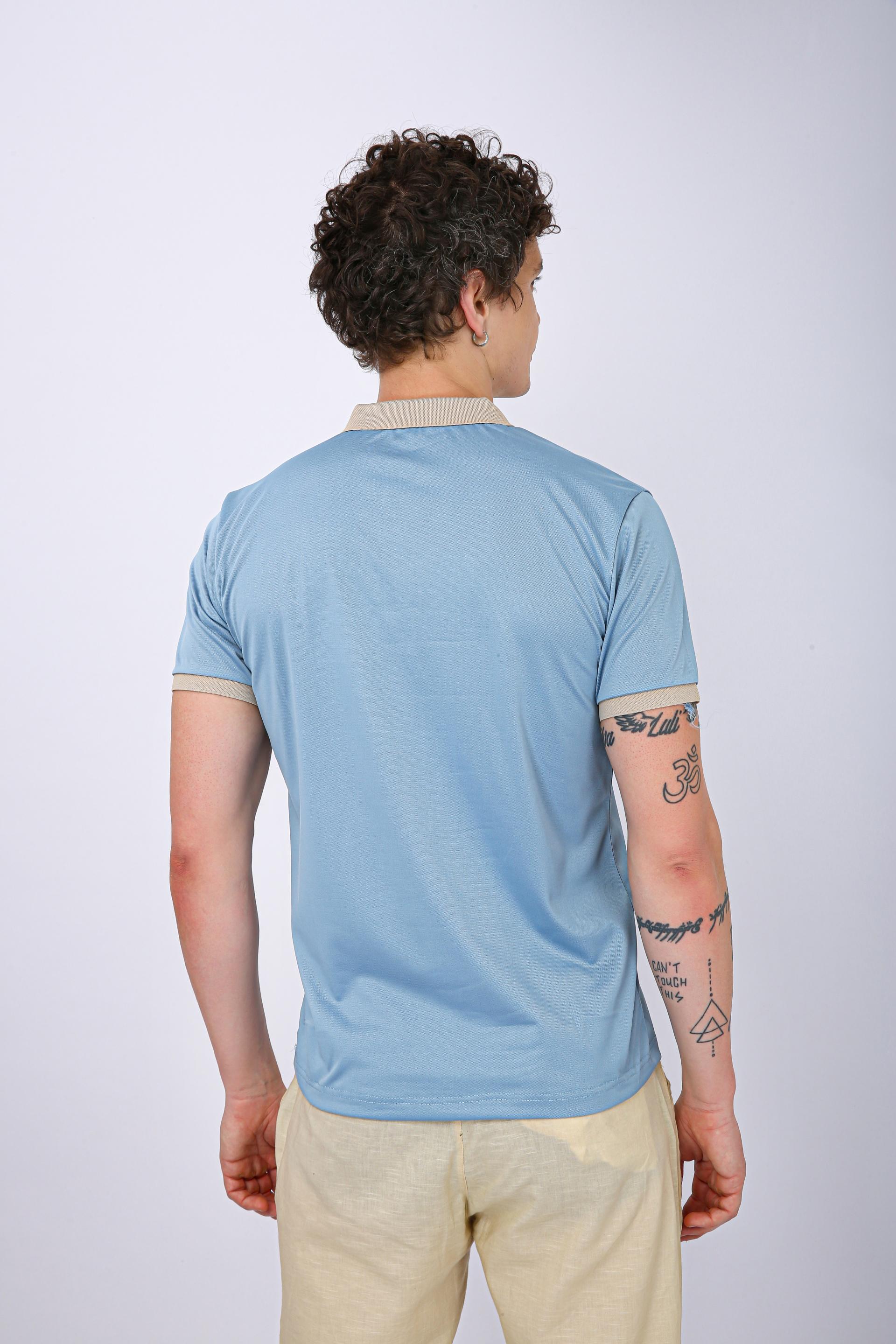Men's Premium Contrast Collar Polo T-Shirt - Sky Blue
