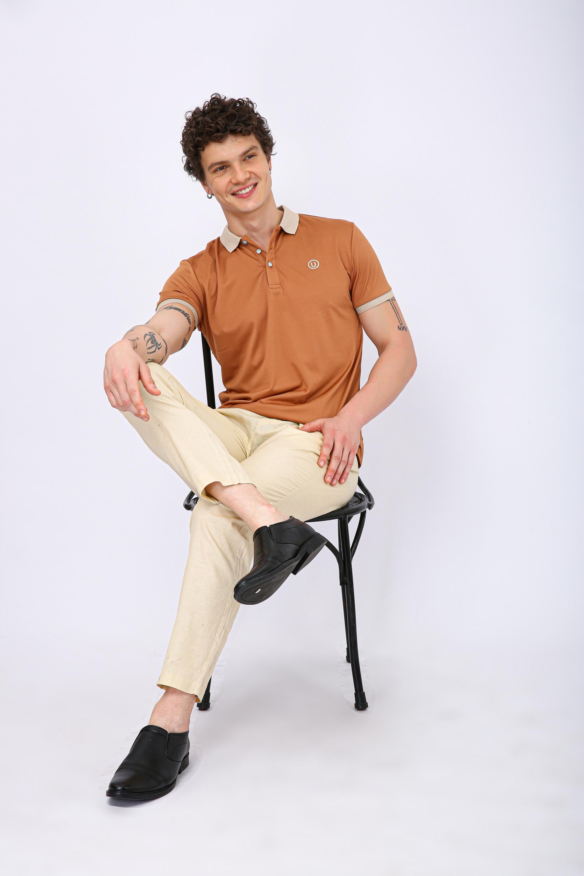 Men's Premium Contrast Collar Polo T-Shirt - Orange