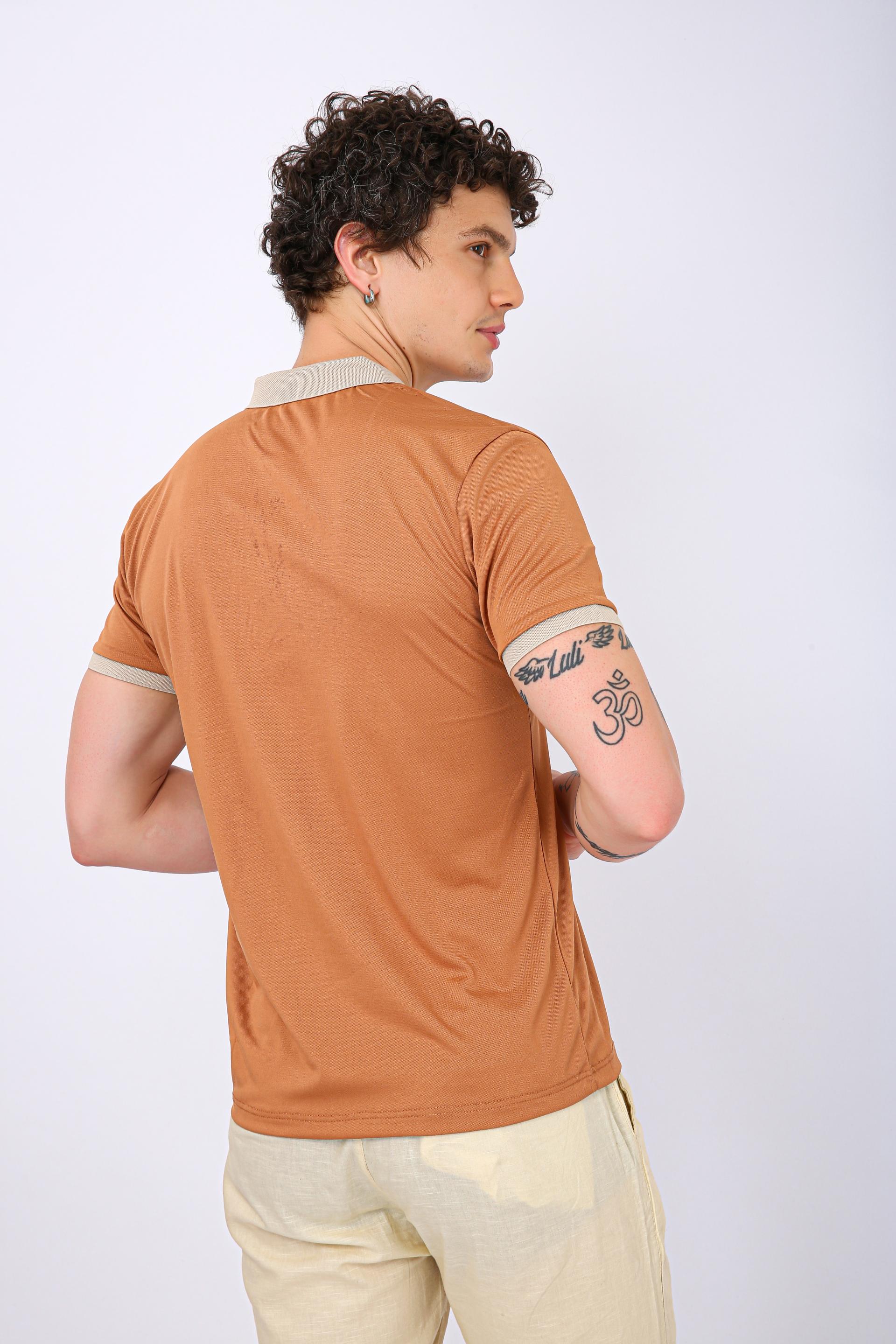 Men's Premium Contrast Collar Polo T-Shirt - Orange