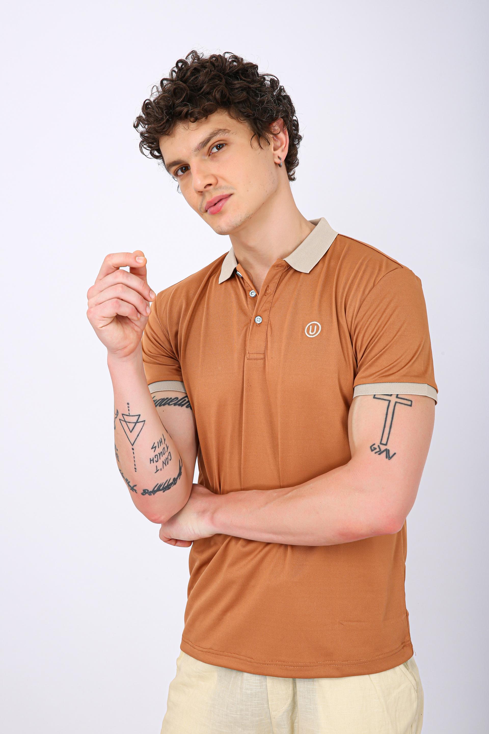 Men's Premium Contrast Collar Polo T-Shirt - Orange