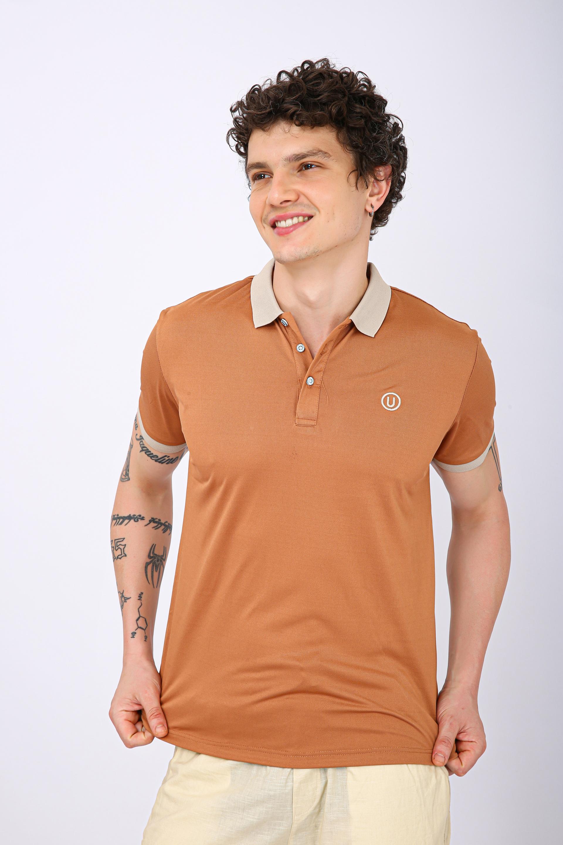 Men's Premium Contrast Collar Polo T-Shirt - Orange