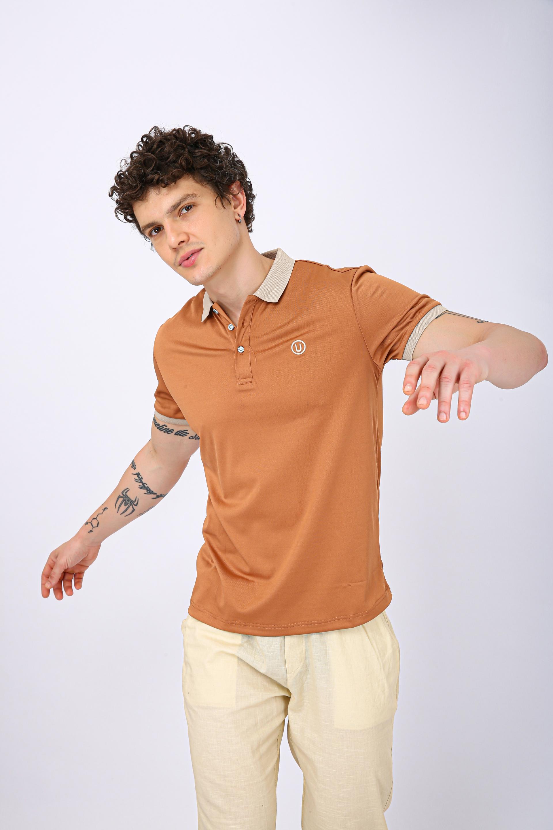 Men's Premium Contrast Collar Polo T-Shirt - Orange