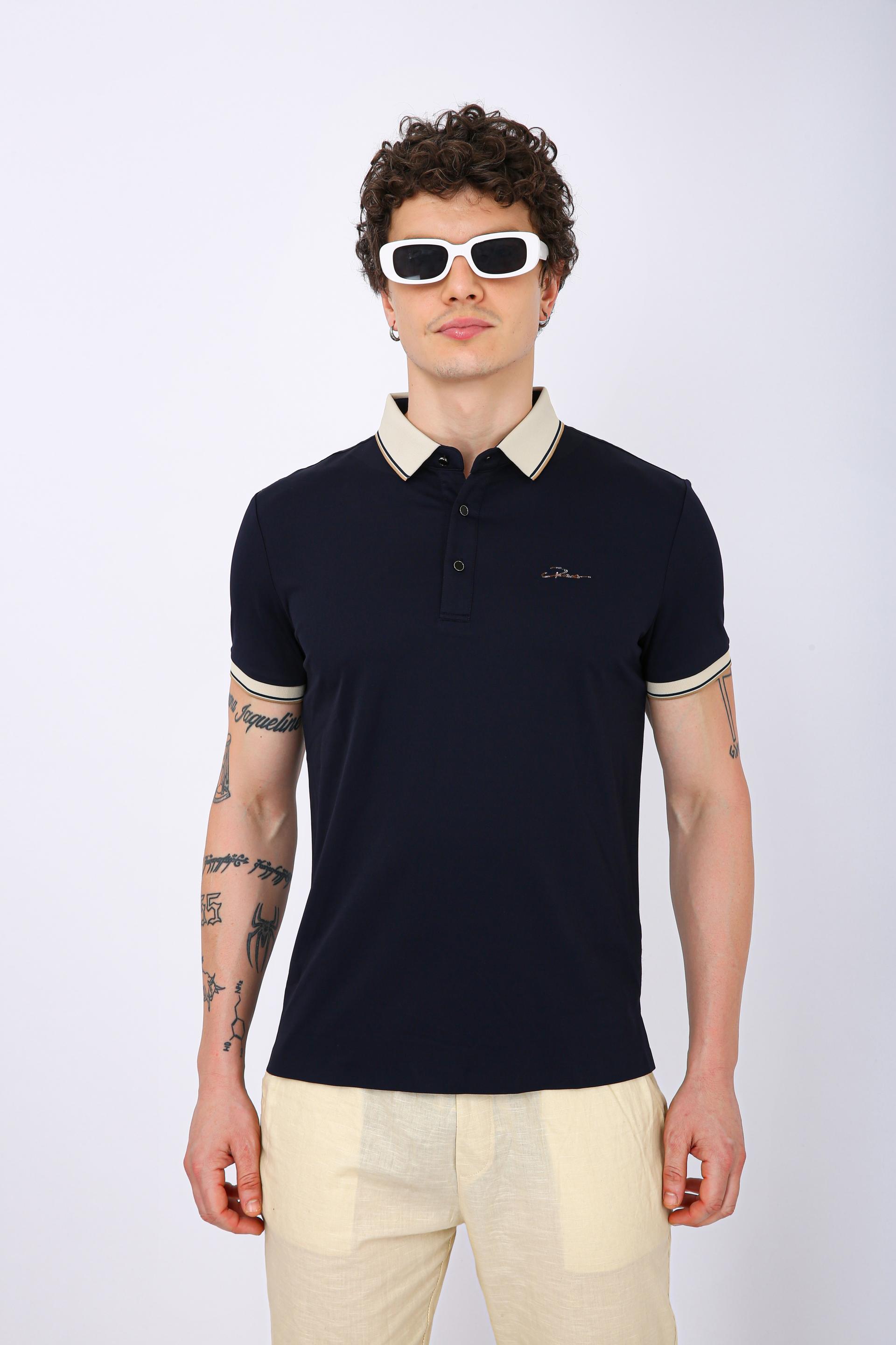 Men's Premium Contrast Collar Polo T-Shirt - Black