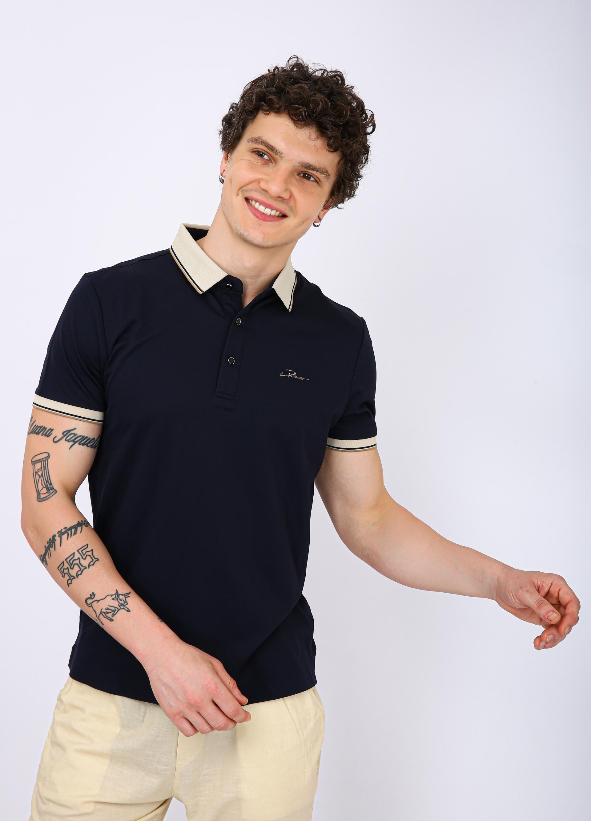 Men's Premium Contrast Collar Polo T-Shirt - Black