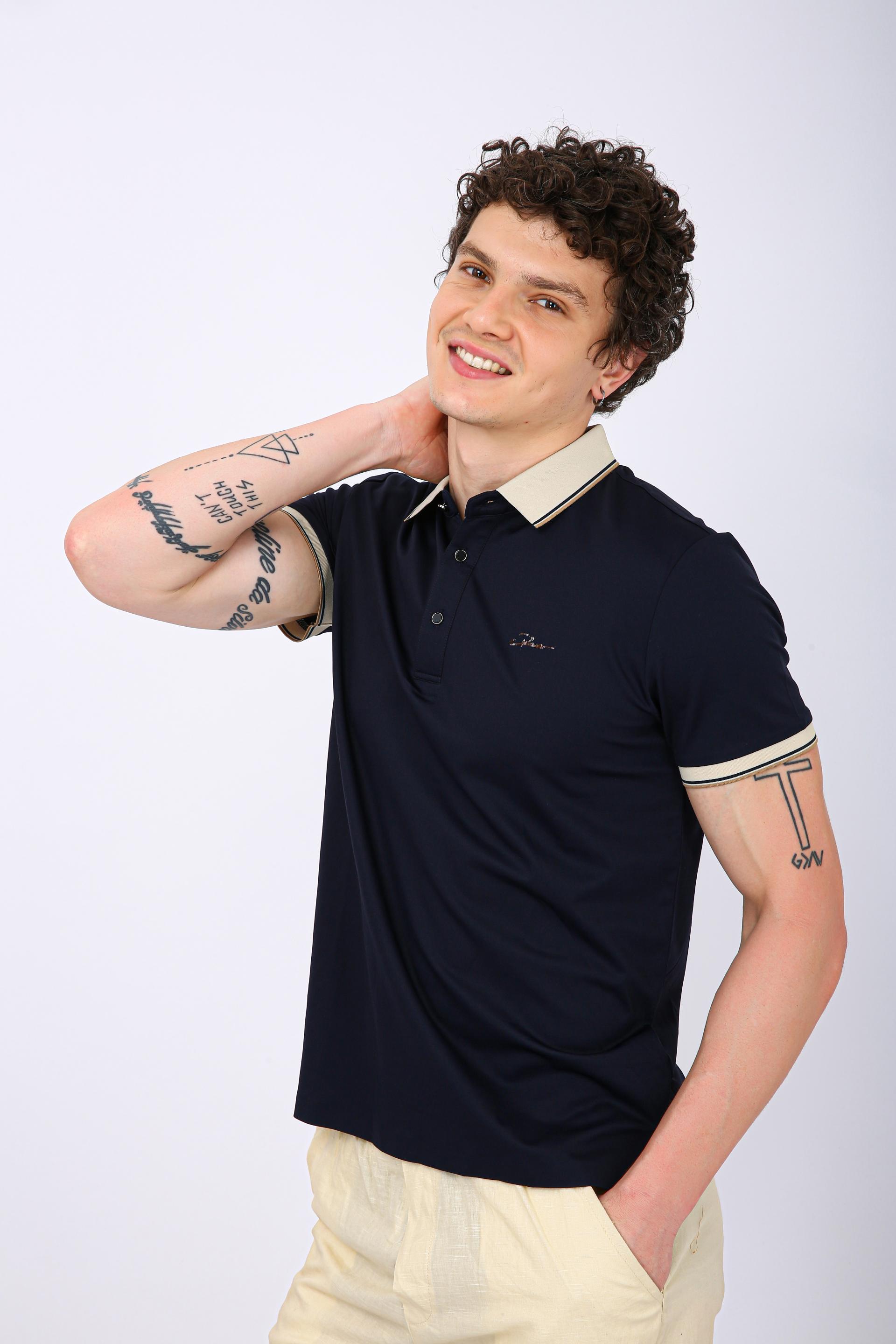 Men's Premium Contrast Tipped Polo T-Shirt - Navy