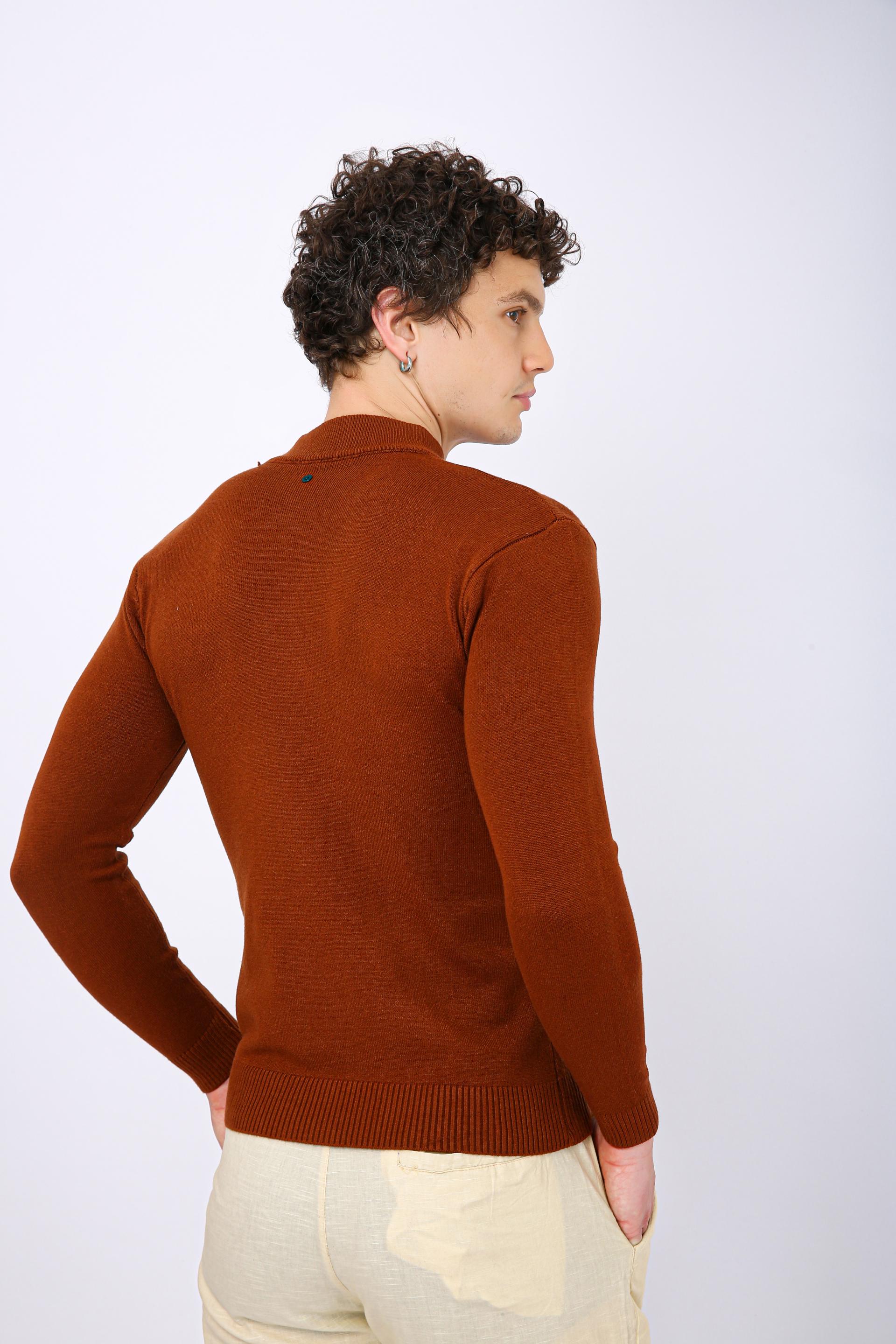 Men's Premium Diamond Knit Turtleneck Sweater - Orange Plain