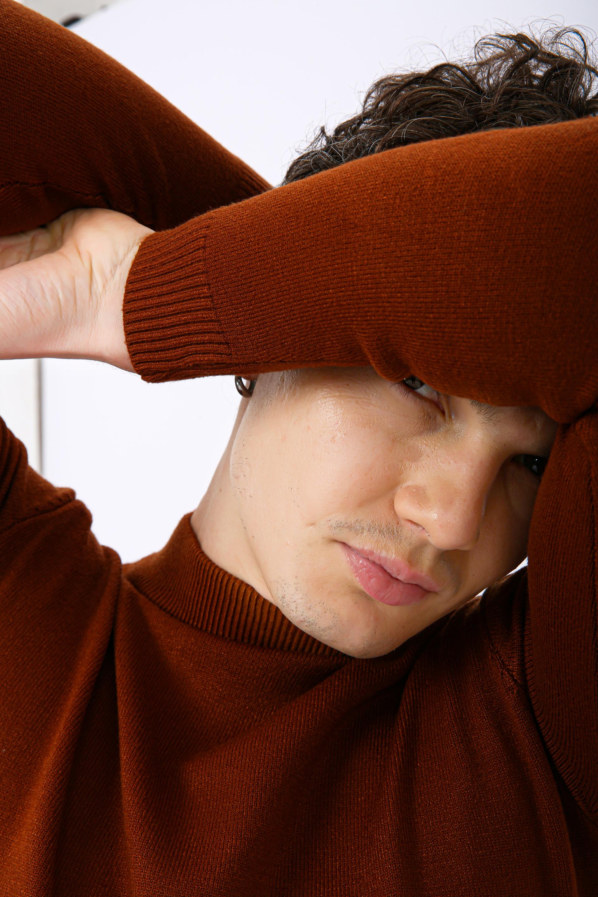 Men's Premium Diamond Knit Turtleneck Sweater - Orange Plain