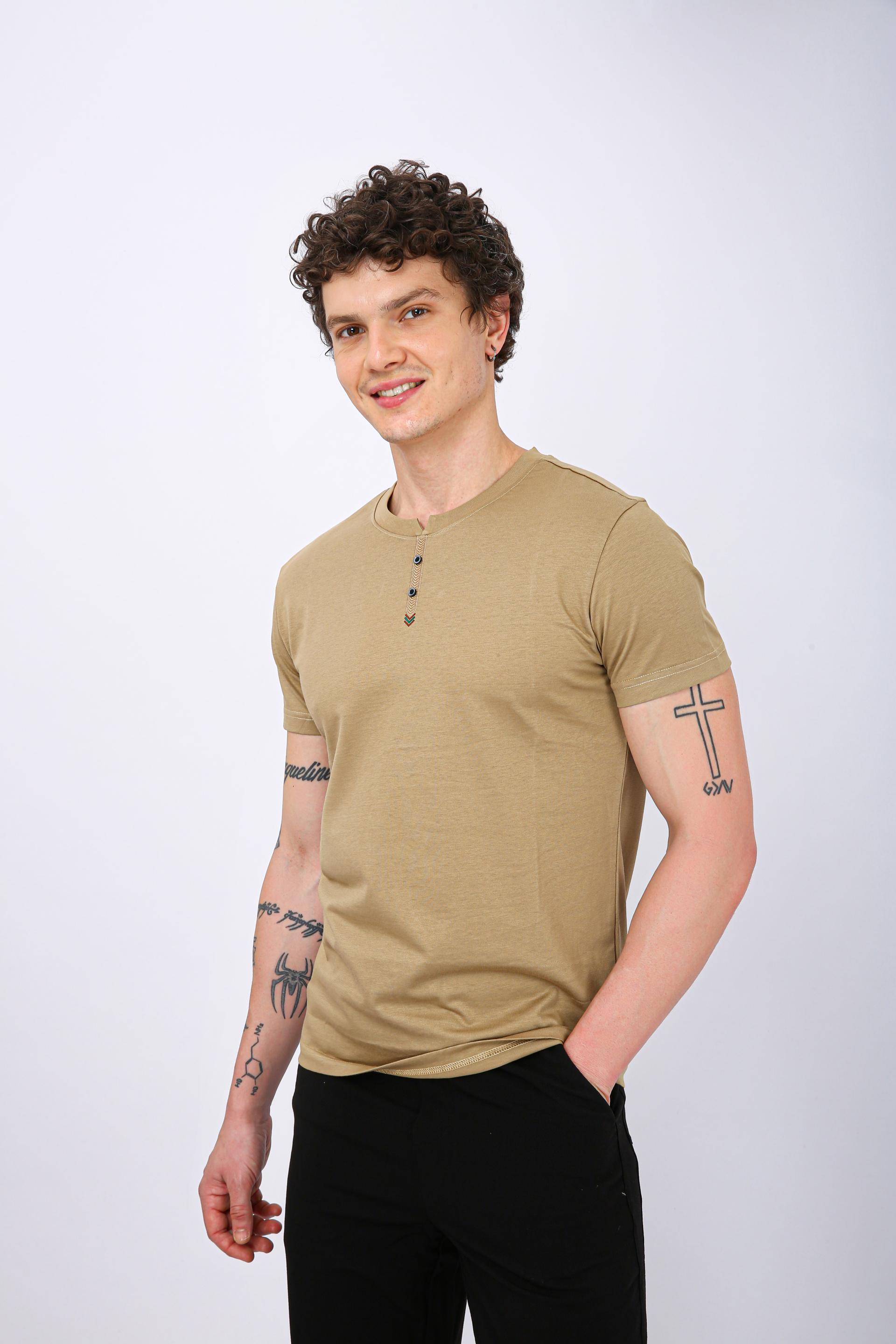 Men's Premium Henley Crew Neck T-Shirt - Chiku