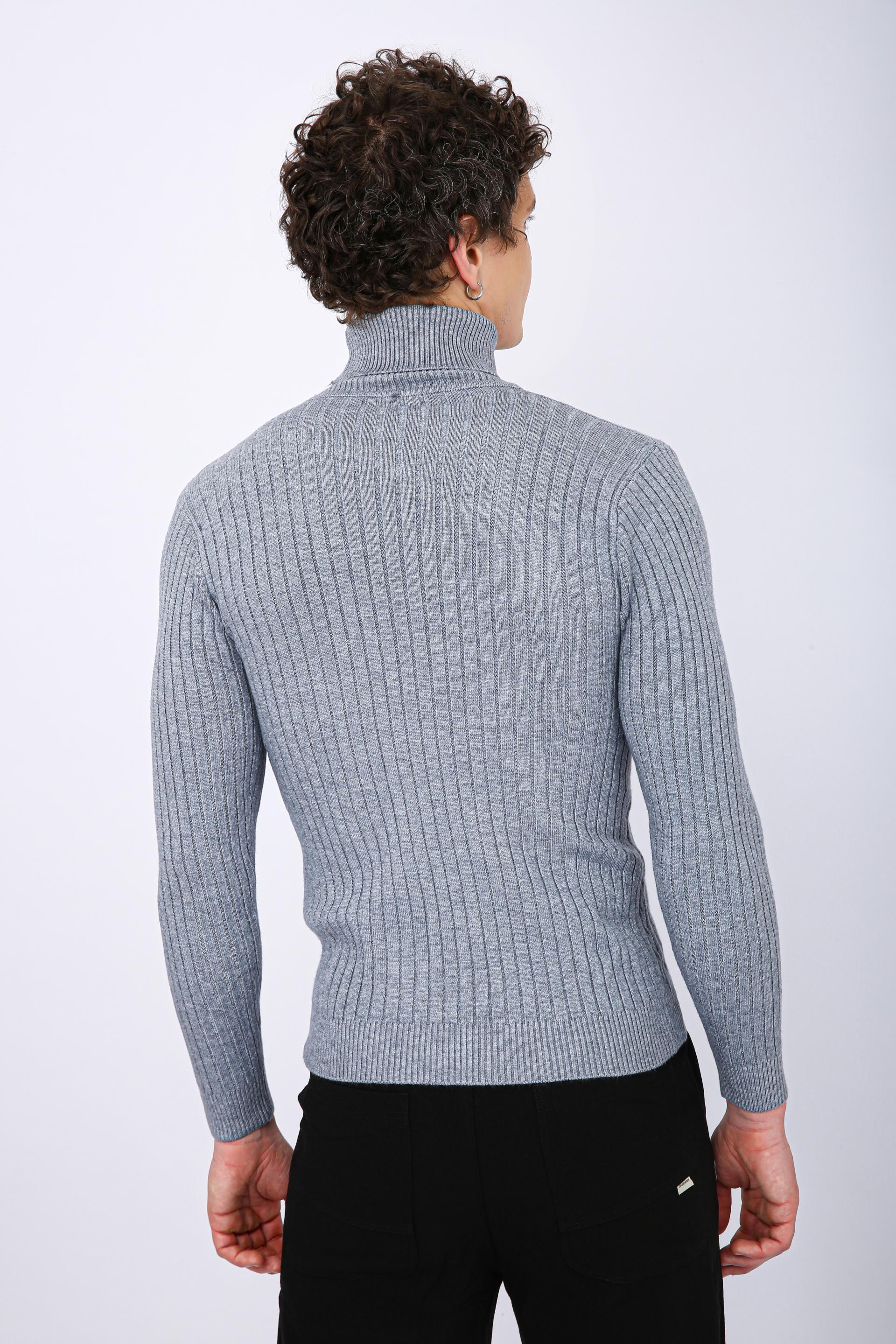 Men's Premium Diamond Knit Turtleneck Sweater - Grey Wave Line