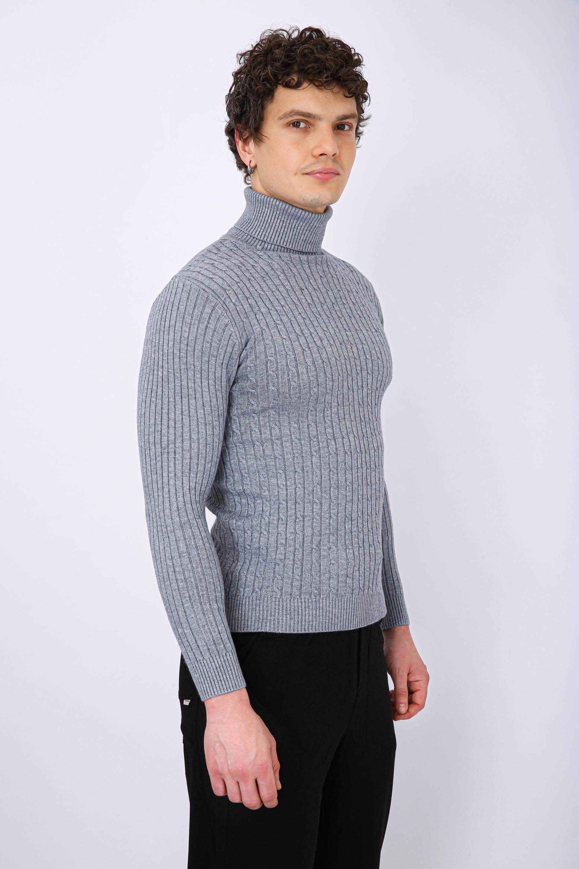 Men's Premium Diamond Knit Turtleneck Sweater - Grey Wave Line