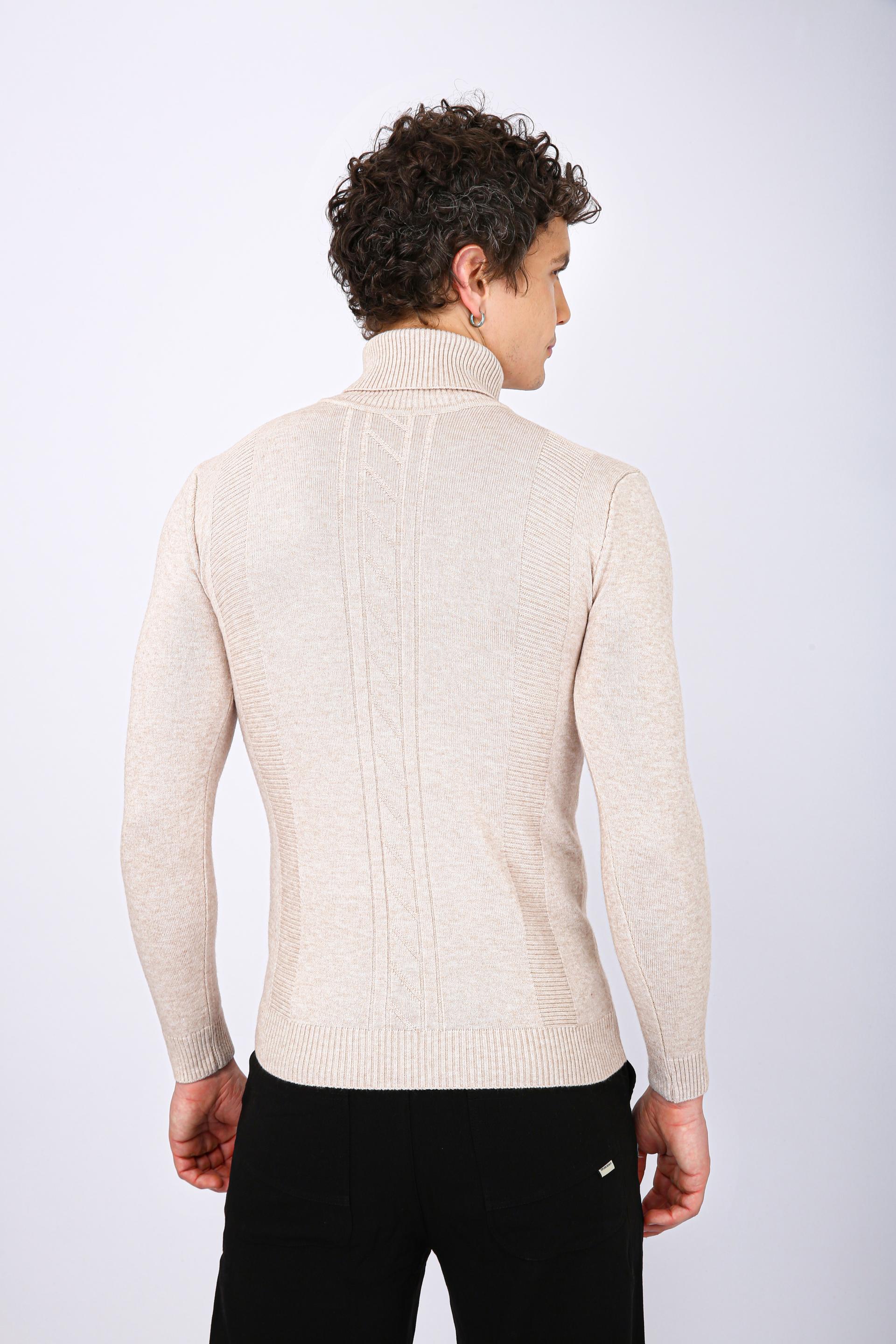 Men's Premium Diamond Knit Turtleneck Sweater - Cream Long