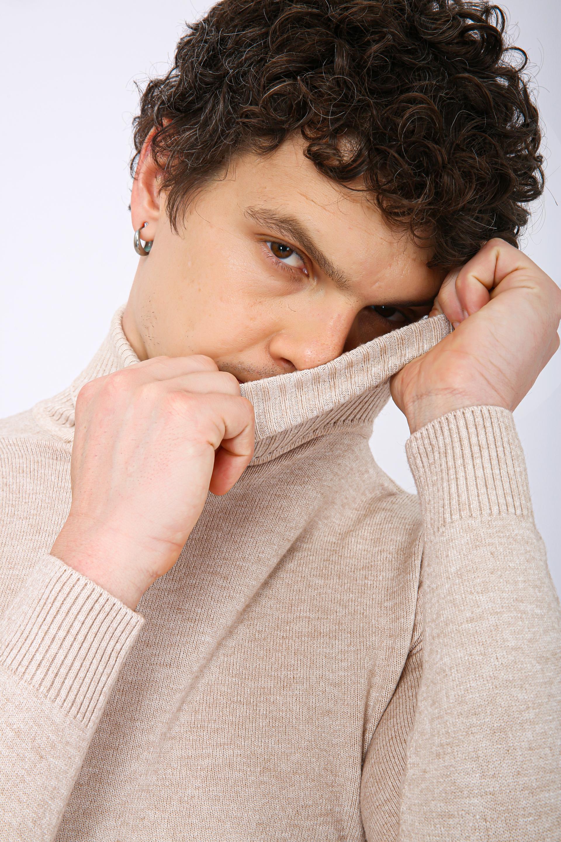 Men's Premium Diamond Knit Turtleneck Sweater - Cream Long