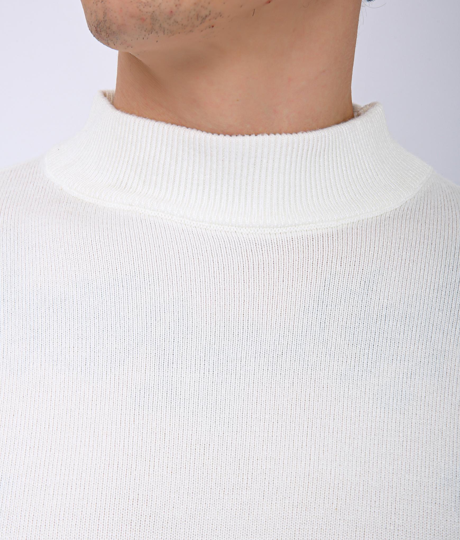 Men's Premium Diamond Knit Turtleneck Sweater - White Plain Short Neck