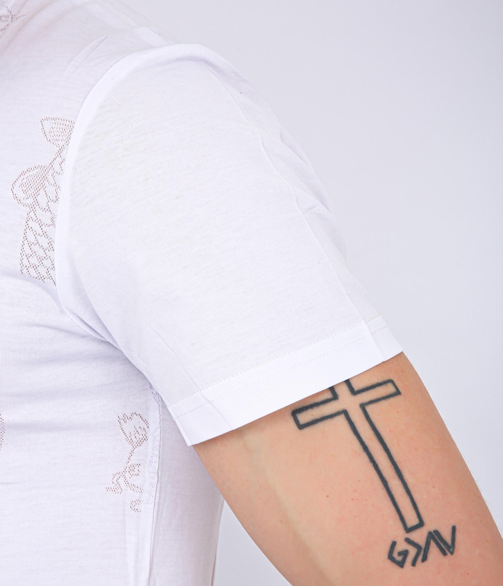 Printed Henley Neck T-Shirt - White Fish Print