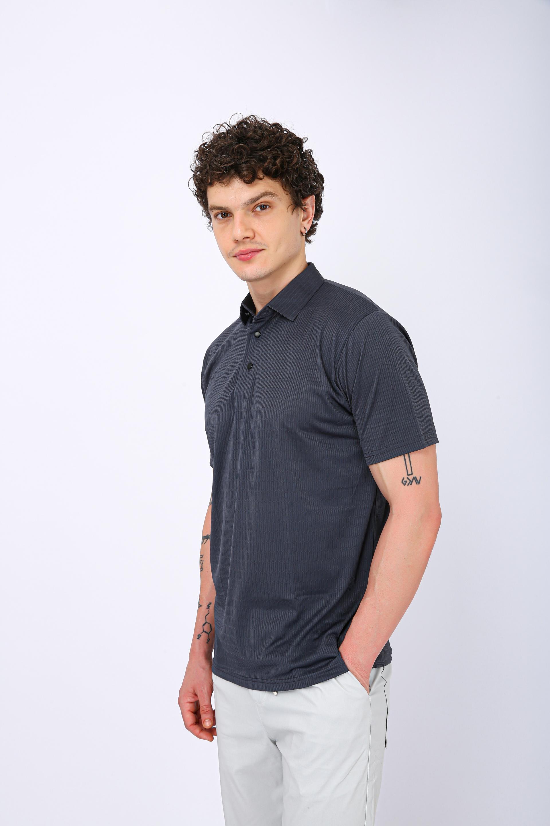 Men's Premium Textured Polo T-Shirt - Dark Grey