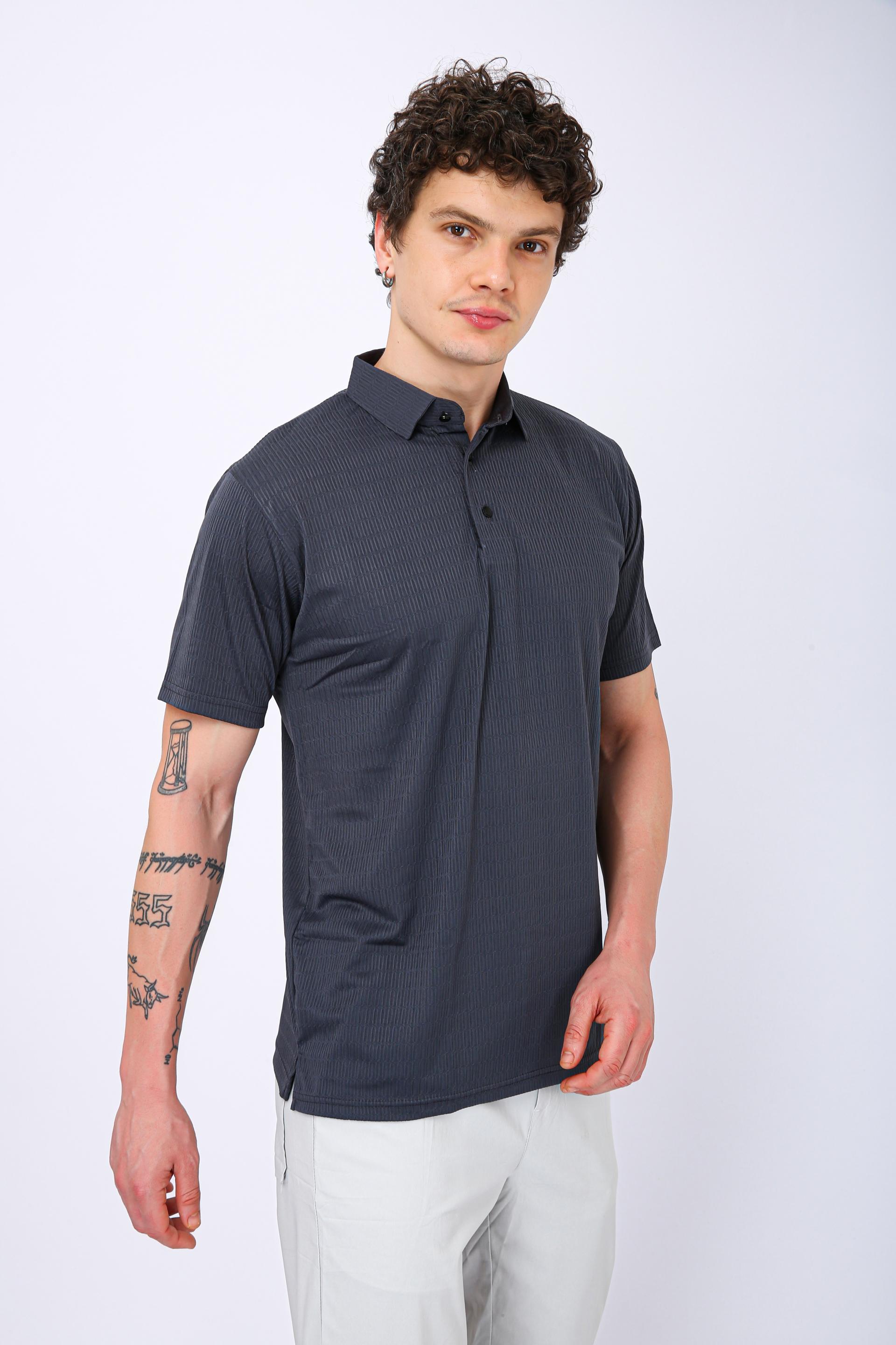 Men's Premium Textured Polo T-Shirt - Dark Grey