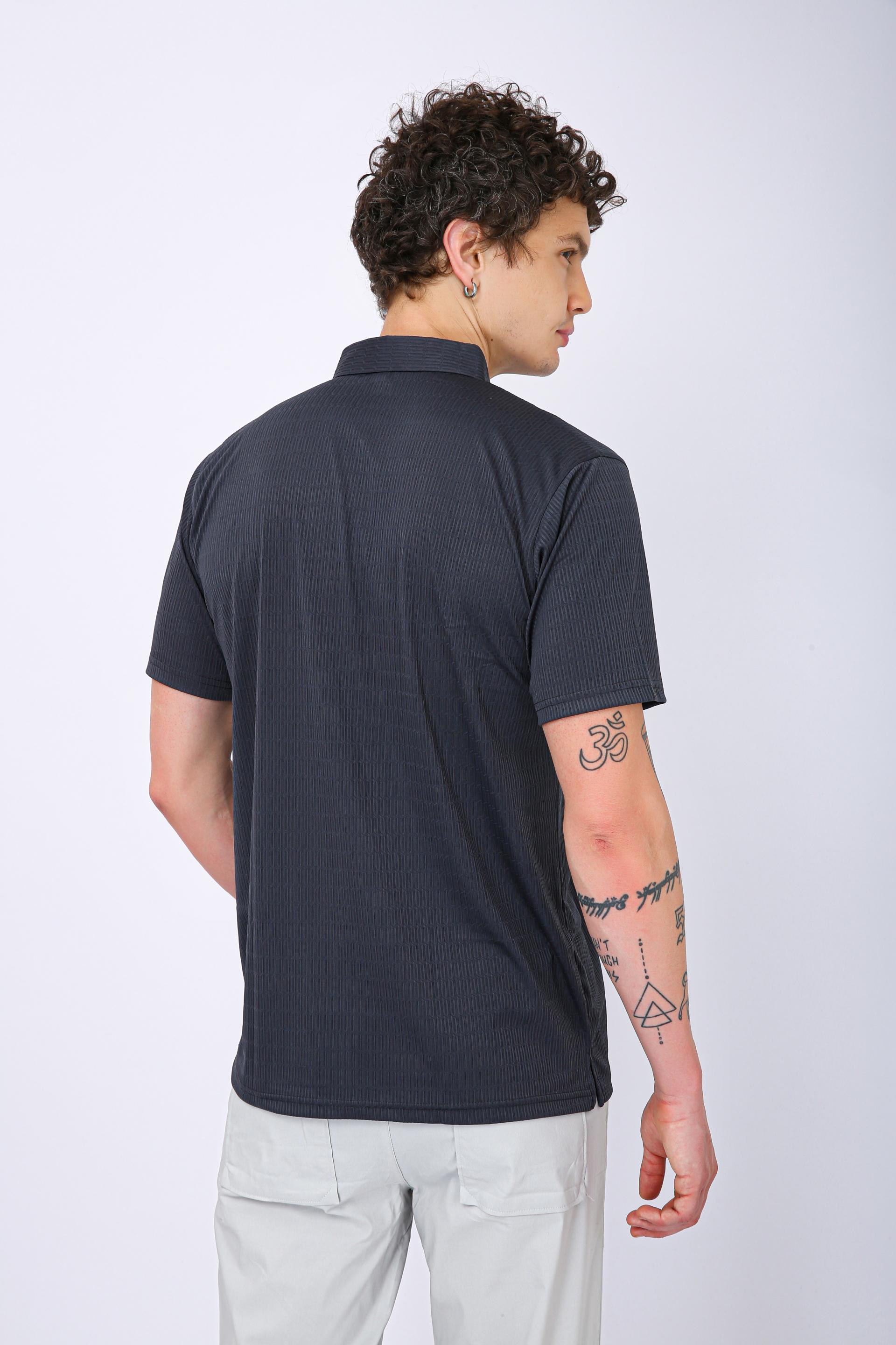 Men's Premium Textured Polo T-Shirt - Dark Grey