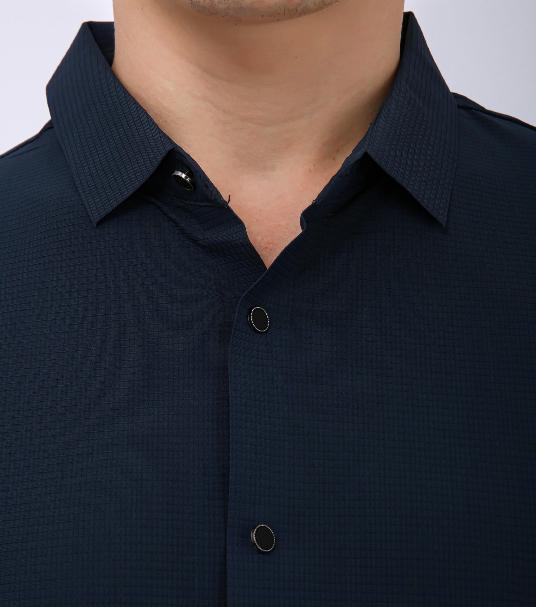 Men's Premium Solid Textured Casual Half Sleeve Shirt - Steel Blue