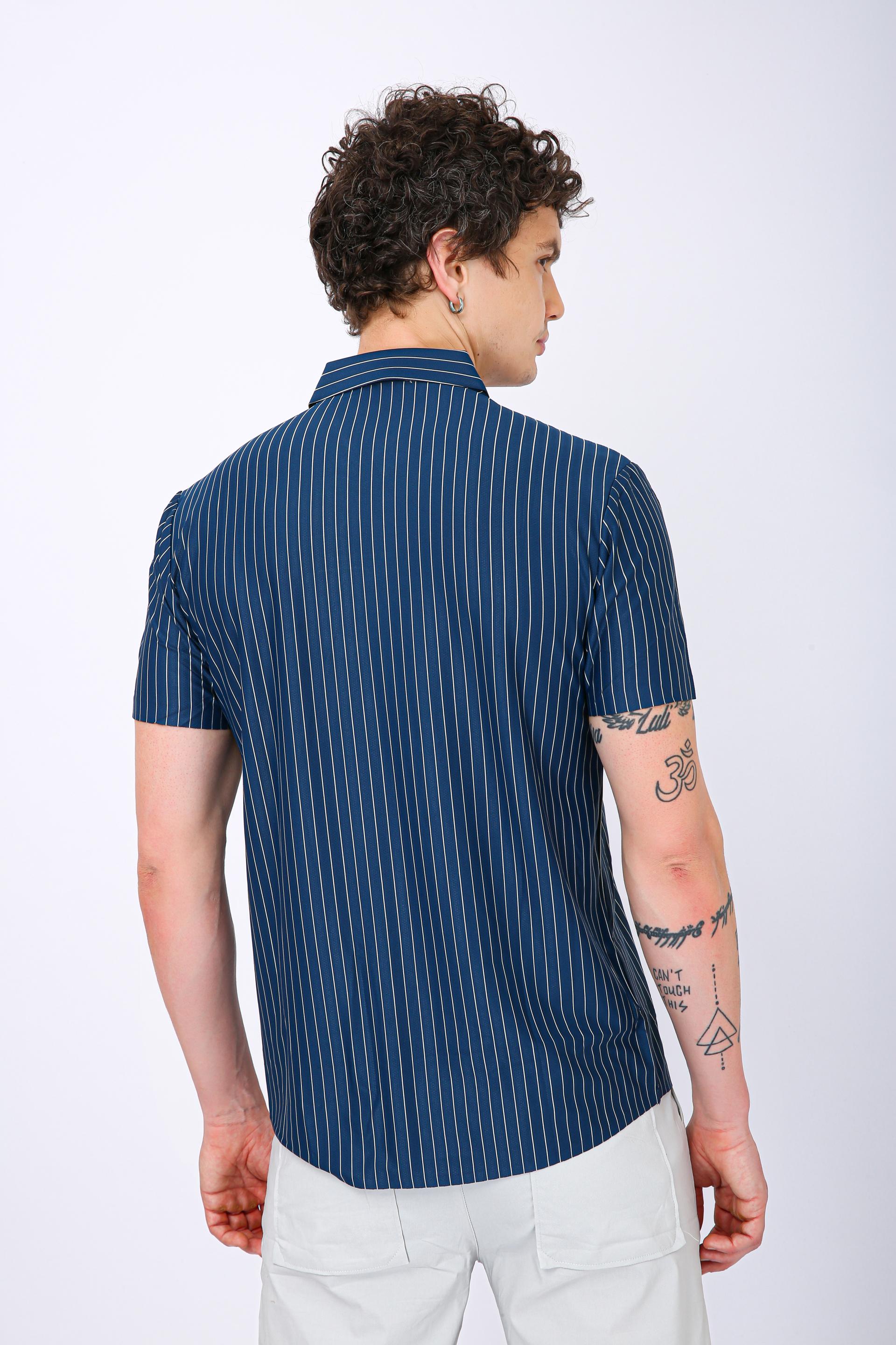 Men's Premium Vertical Striped Resort Shirt - Navy