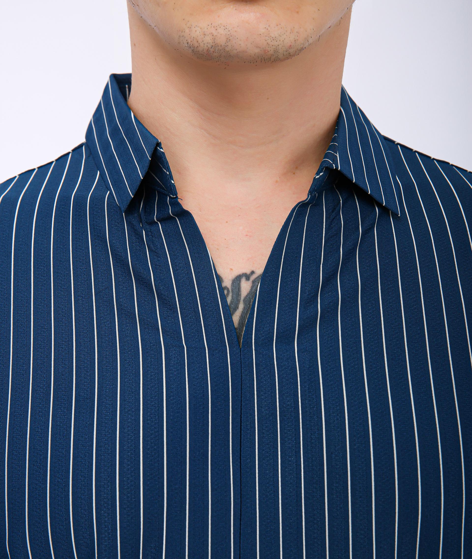 Men's Premium Vertical Striped Resort Shirt - Navy