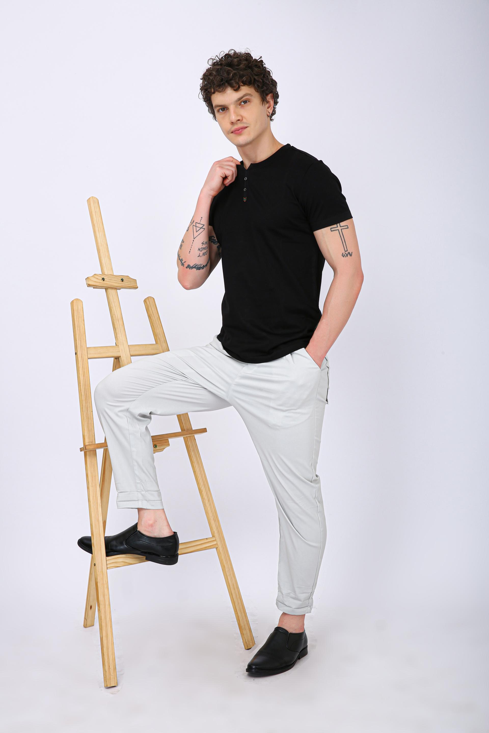 Men's Premium Henley Crew Neck T-Shirt - Black