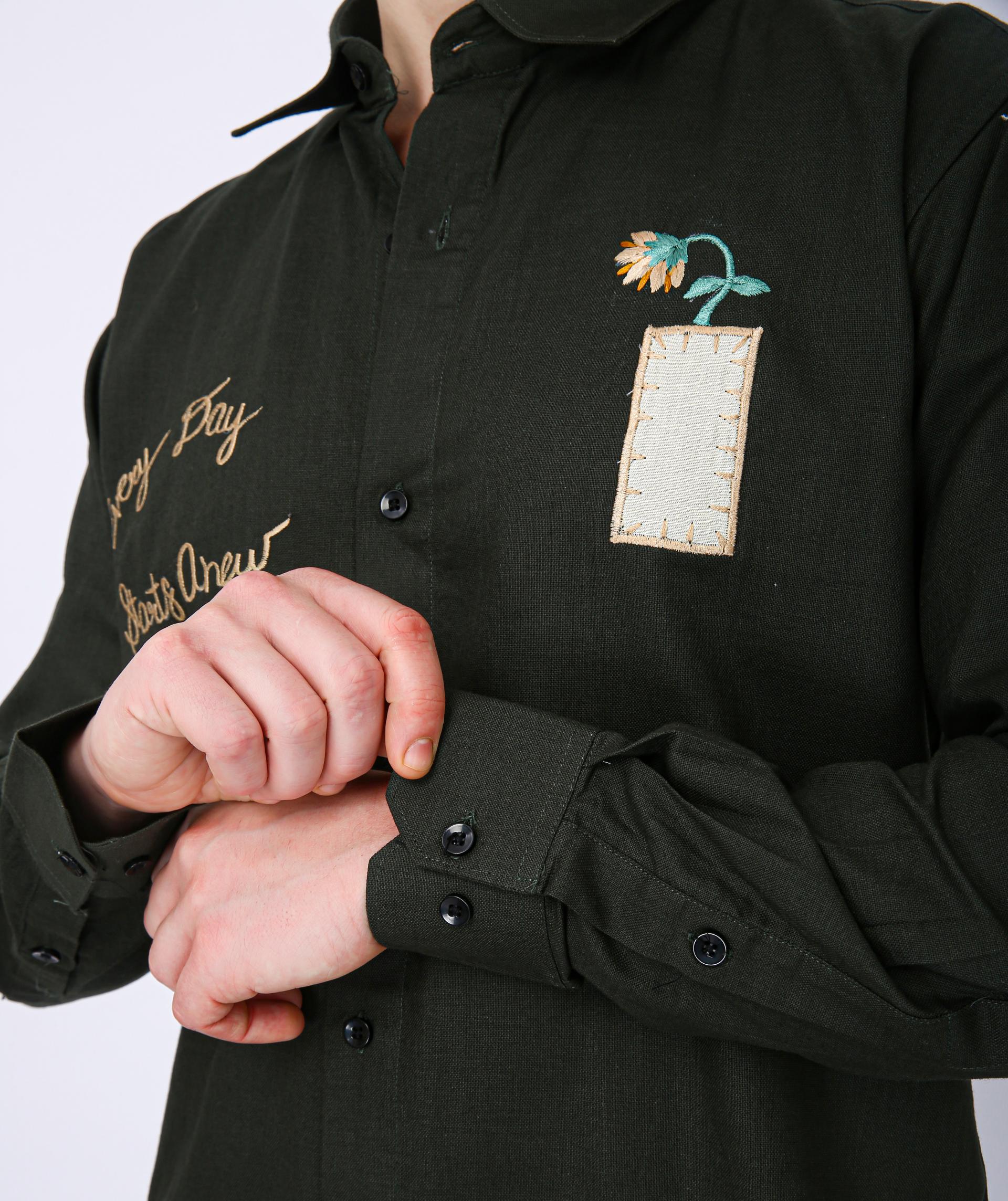 Mooniman Men's Premium Embroidered Formal Shirt - Dark Forest