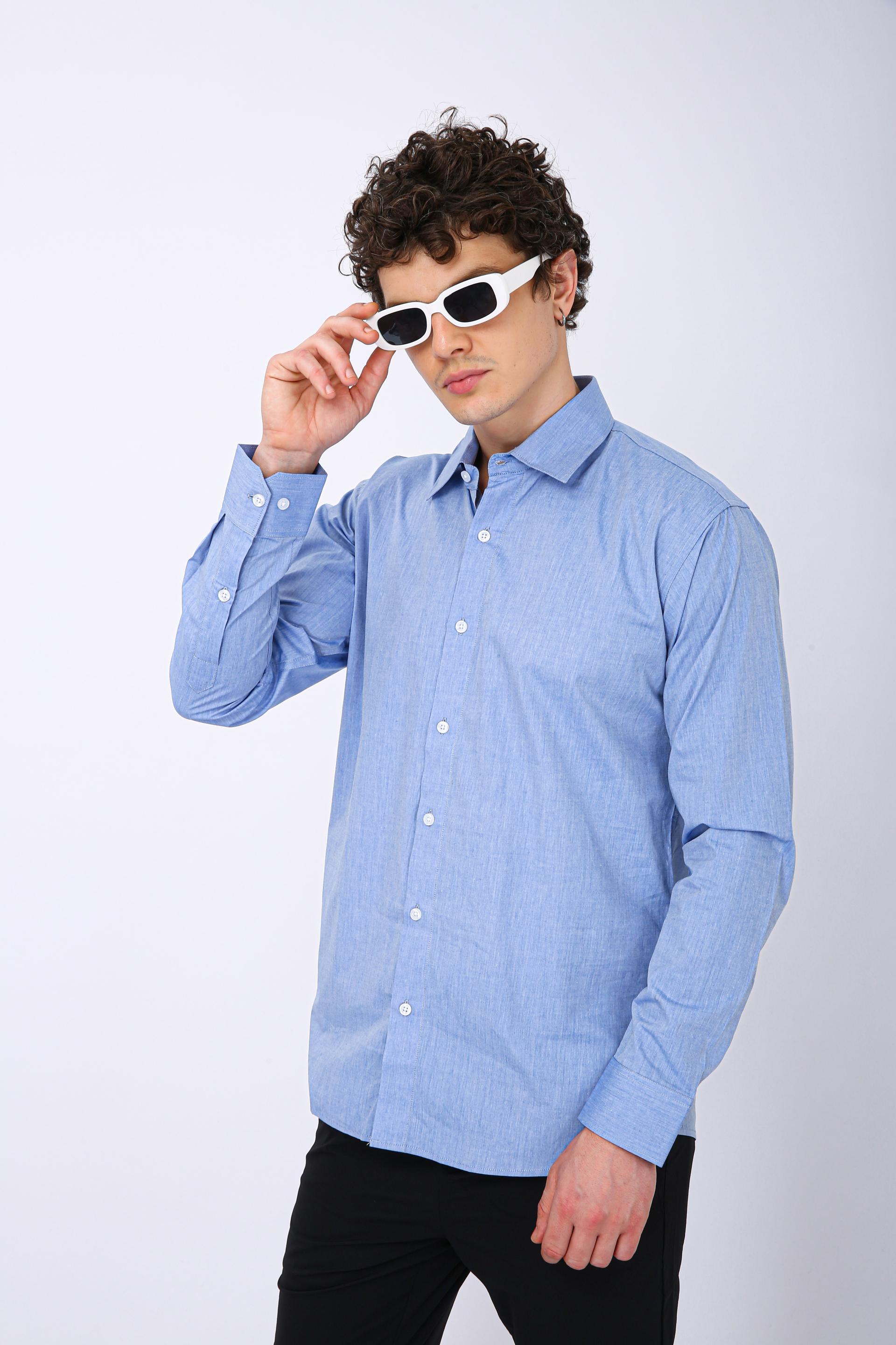 Premium Micro Check Formal Shirt -Light Blue