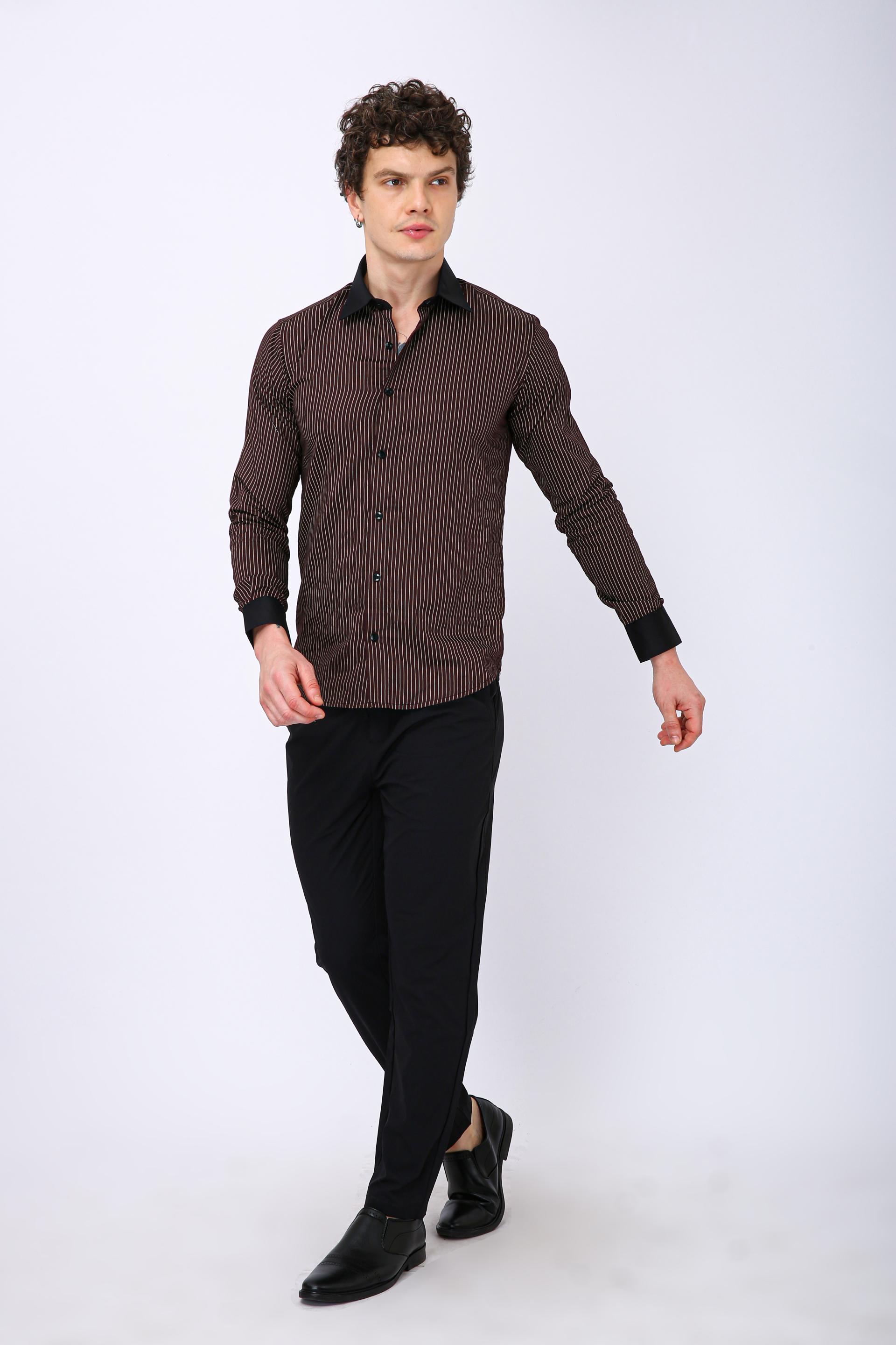 Premium Striped Formal Full Sleeve Shirt - Brown