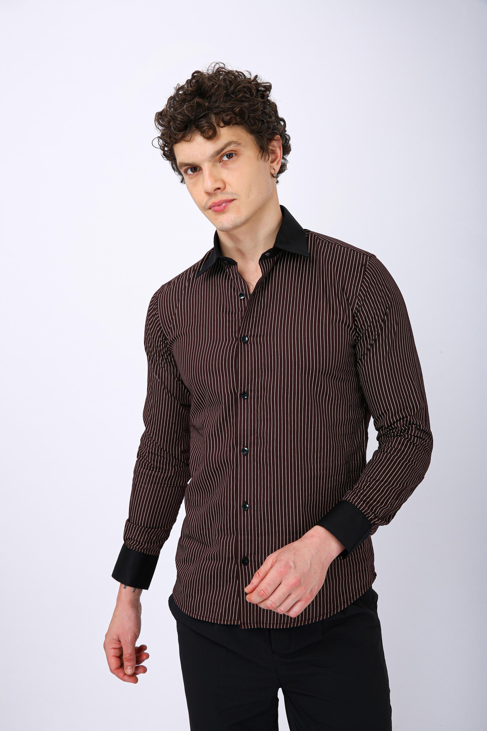 Premium Striped Formal Full Sleeve Shirt - Brown