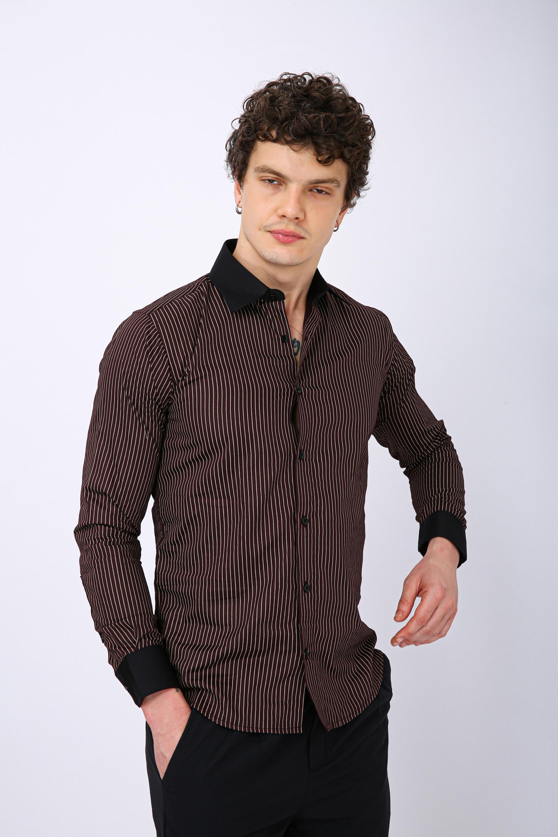 Premium Striped Formal Full Sleeve Shirt - Brown