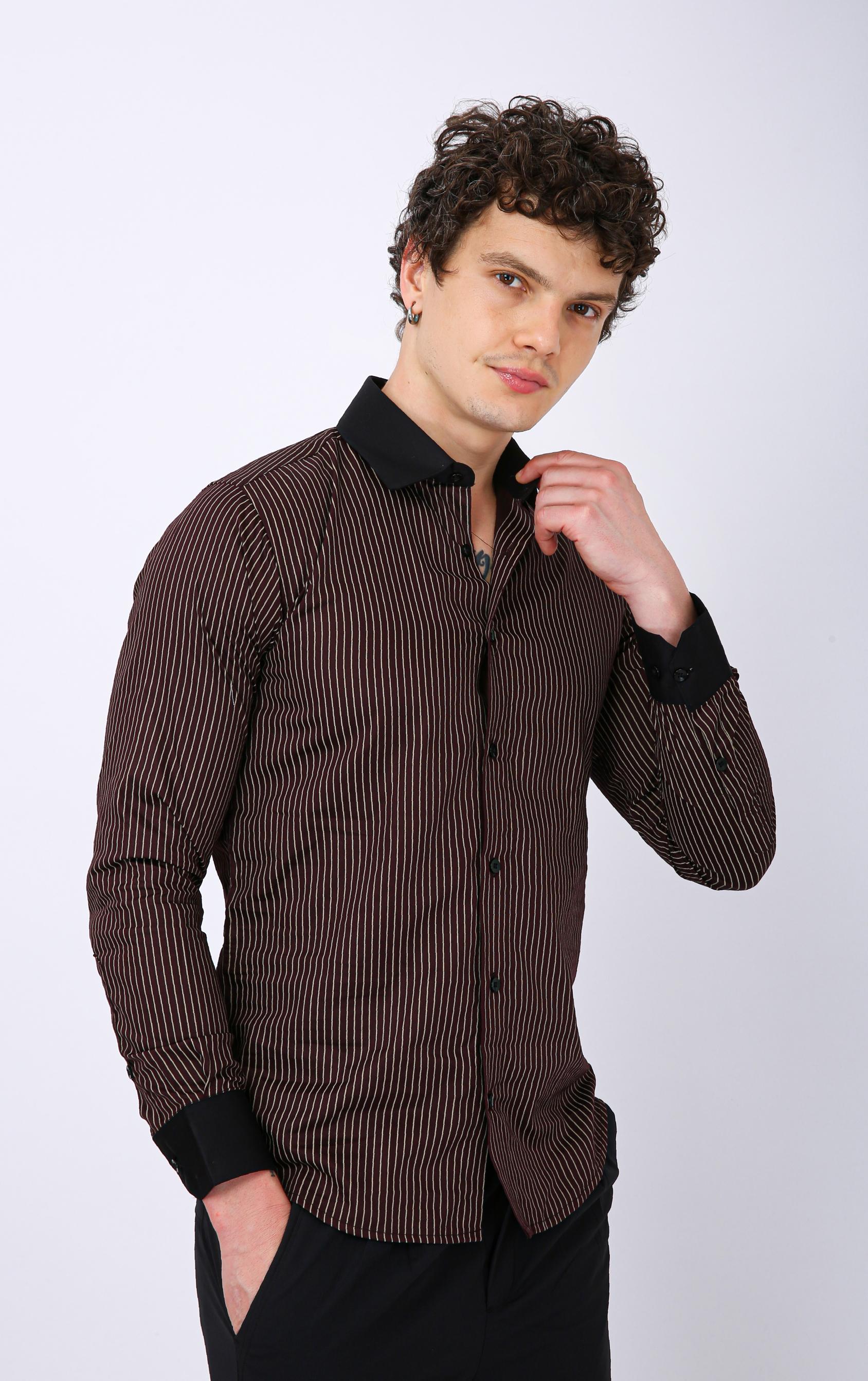 Premium Striped Formal Full Sleeve Shirt - Brown