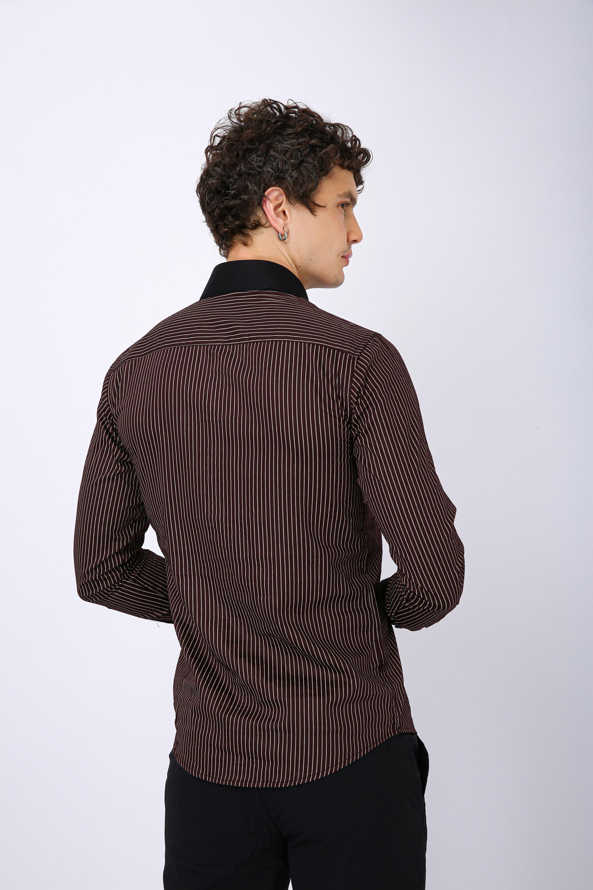 Premium Striped Formal Full Sleeve Shirt - Brown